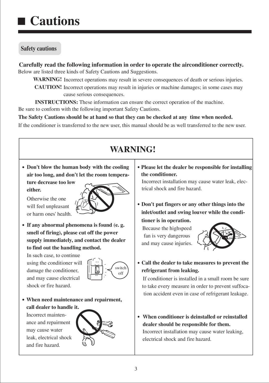 Haier AB212XCEAA operation manual Safety cautions 