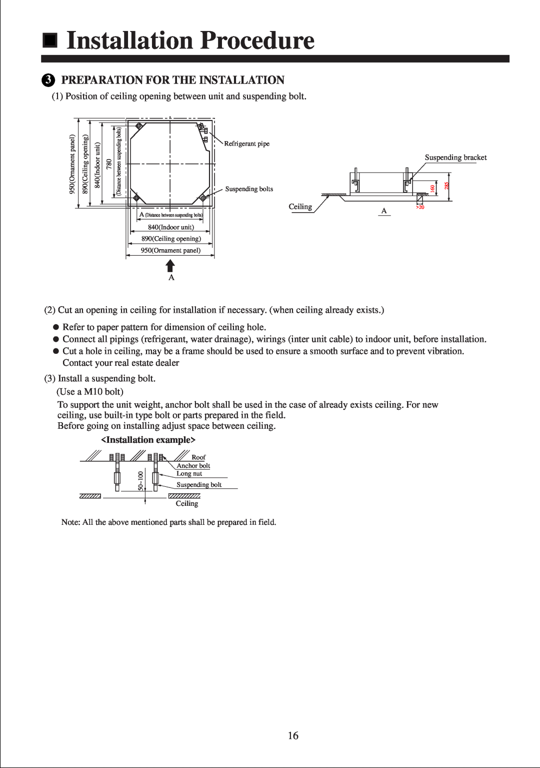 Haier AB212XCEAA operation manual Installation Procedure, Preparation For The Installation, Installation example 
