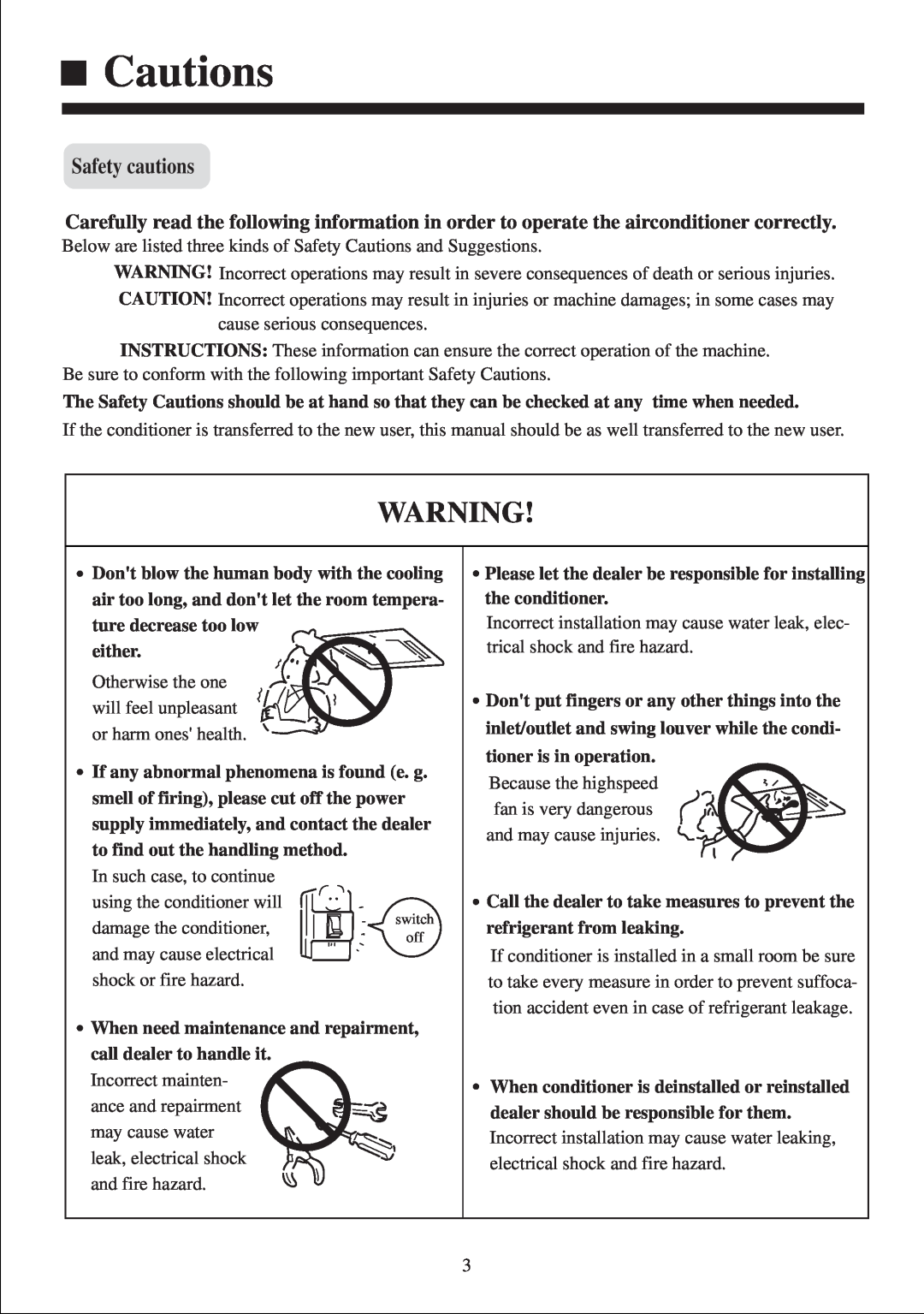 Haier AB212XCEAA operation manual Cautions, Safety cautions 