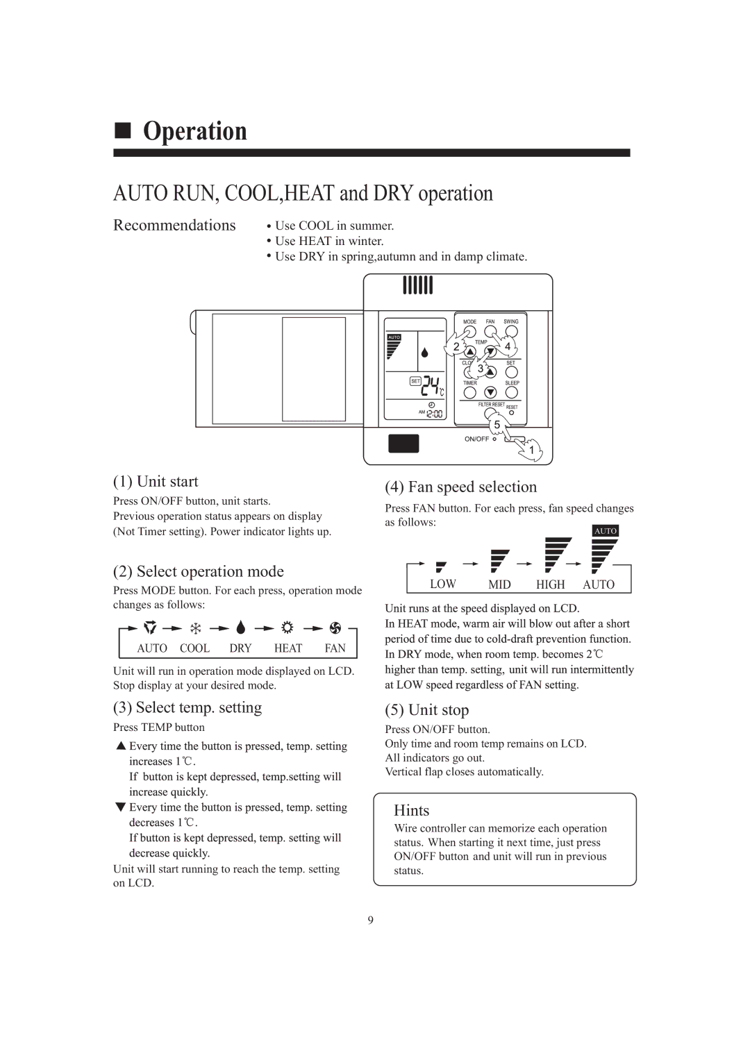 Haier AB242XCAAA operation manual Auto RUN, COOL,HEAT and DRY operation 