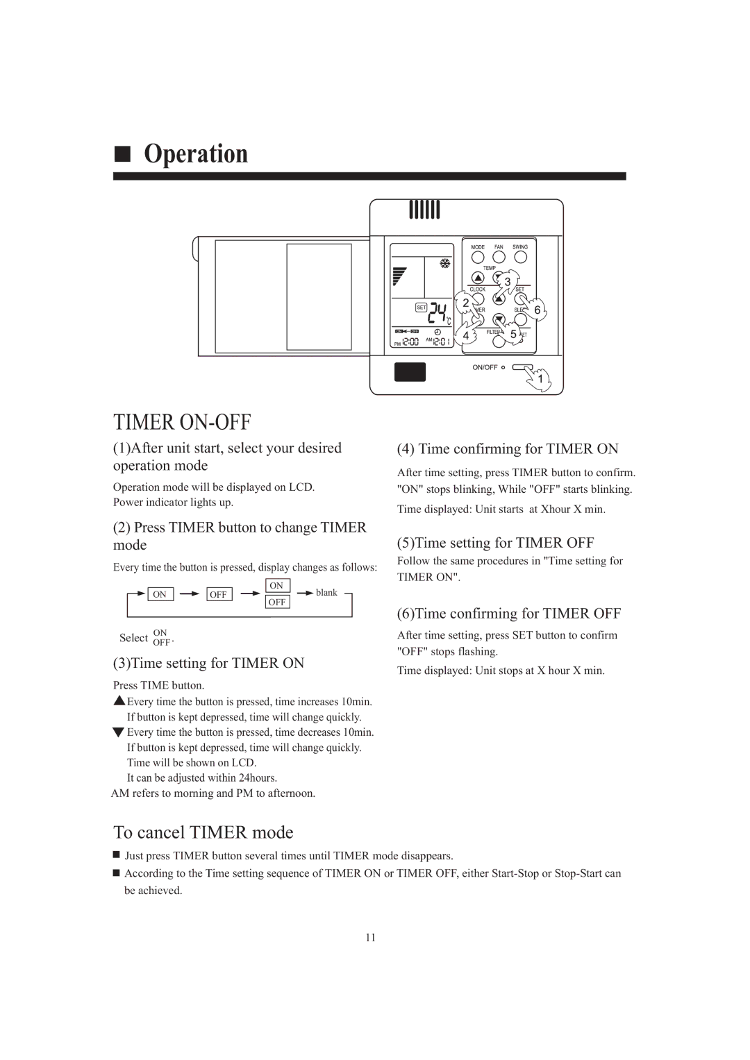 Haier AB242XCAAA operation manual Timer ON-OFF 