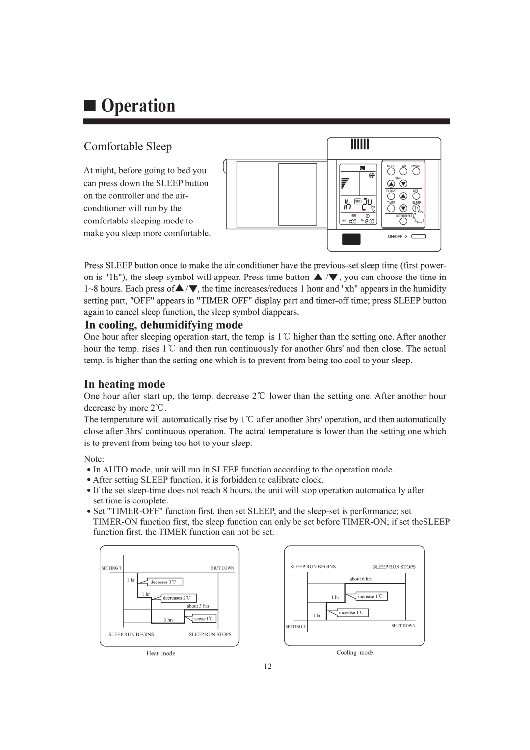 Haier AB242XCAAA operation manual Cooling, dehumidifying mode Heating mode 