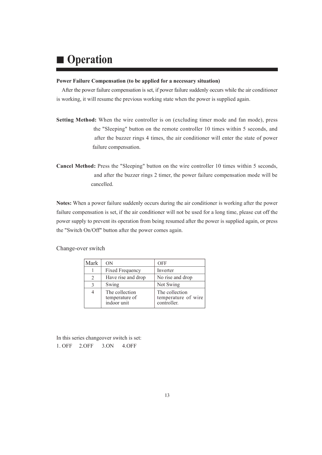 Haier AB242XCAAA operation manual Change-over switch 