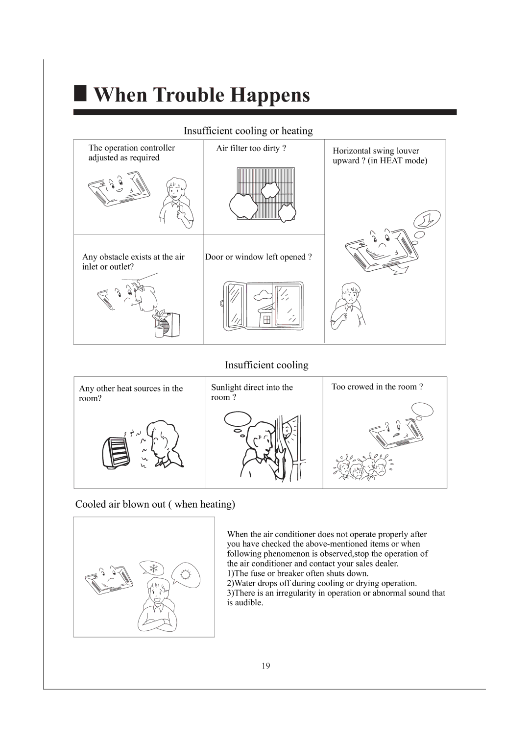 Haier AB242XCAAA operation manual When Trouble Happens, Insufficient cooling or heating 