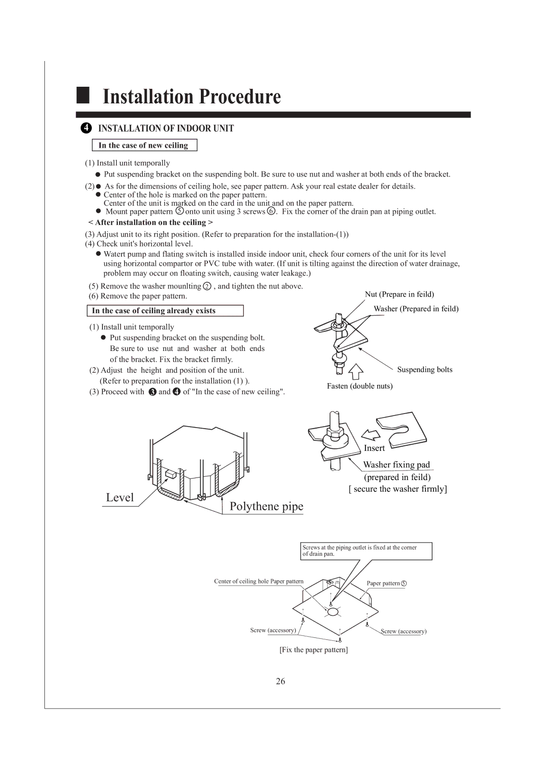 Haier AB242XCAAA operation manual Installation of Indoor Unit, Case of new ceiling, After installation on the ceiling 