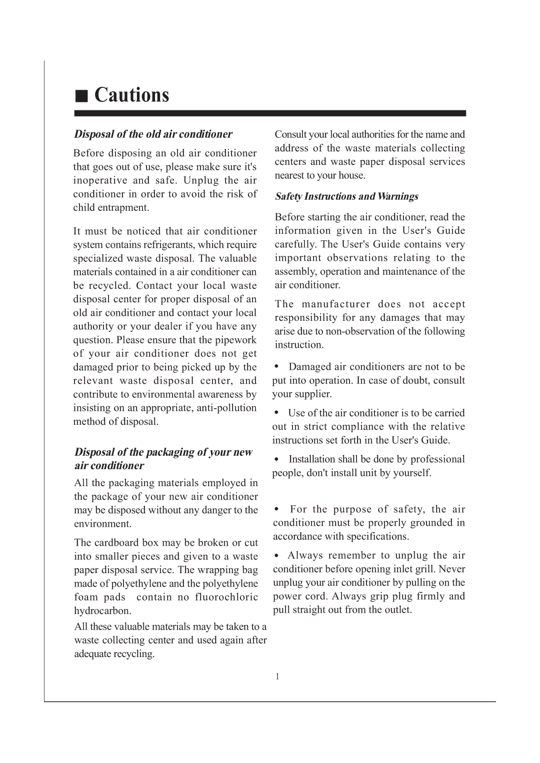 Haier AB242XCAAA operation manual Disposal of the old air conditioner 