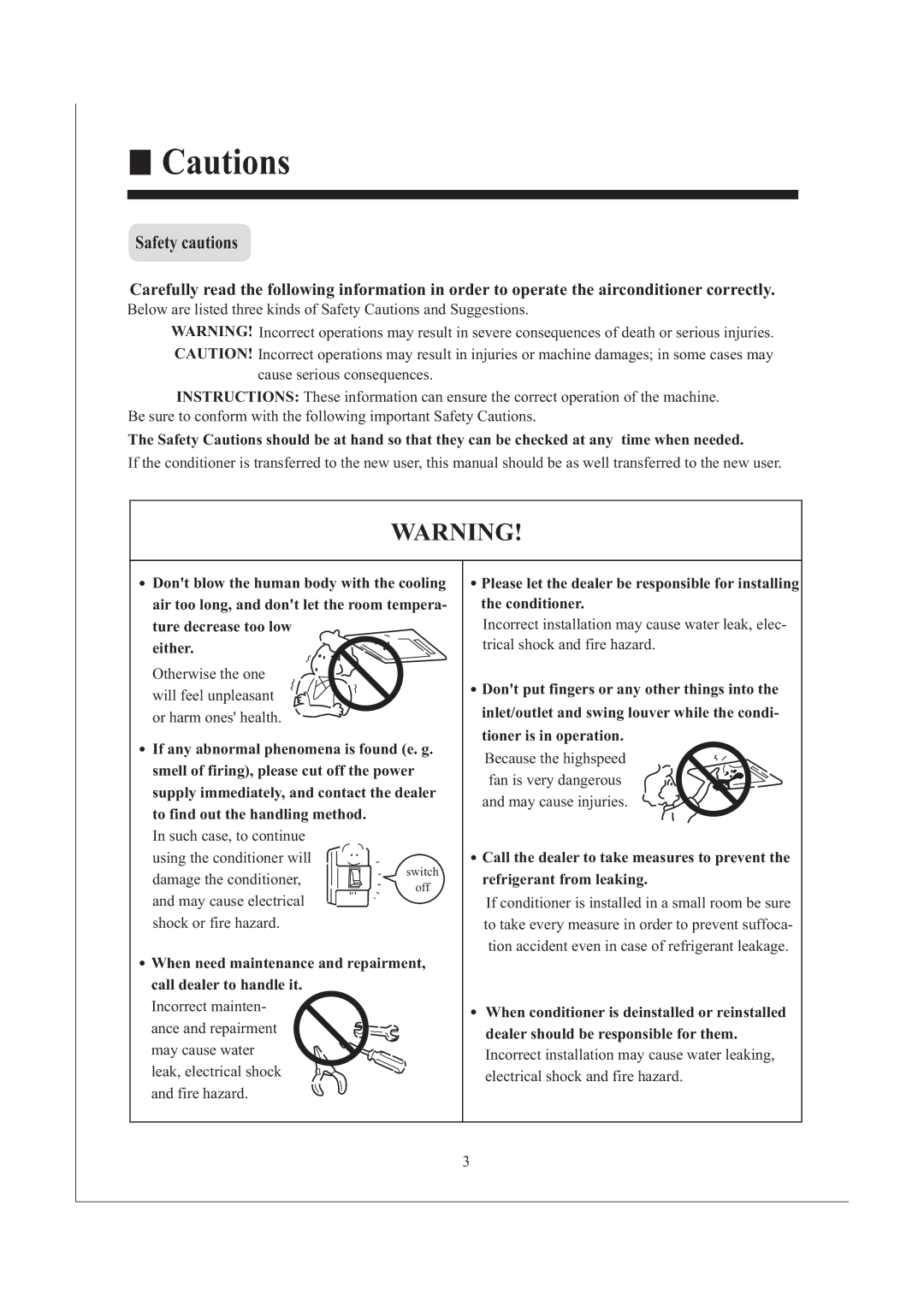 Haier AB242XCAAA operation manual Safety cautions 