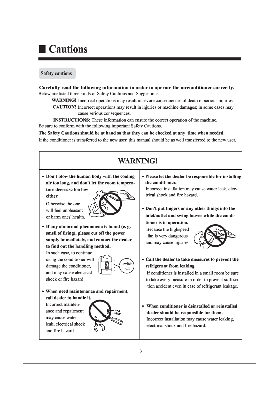 Haier AB242XCAAA operation manual Cautions, Safety cautions 