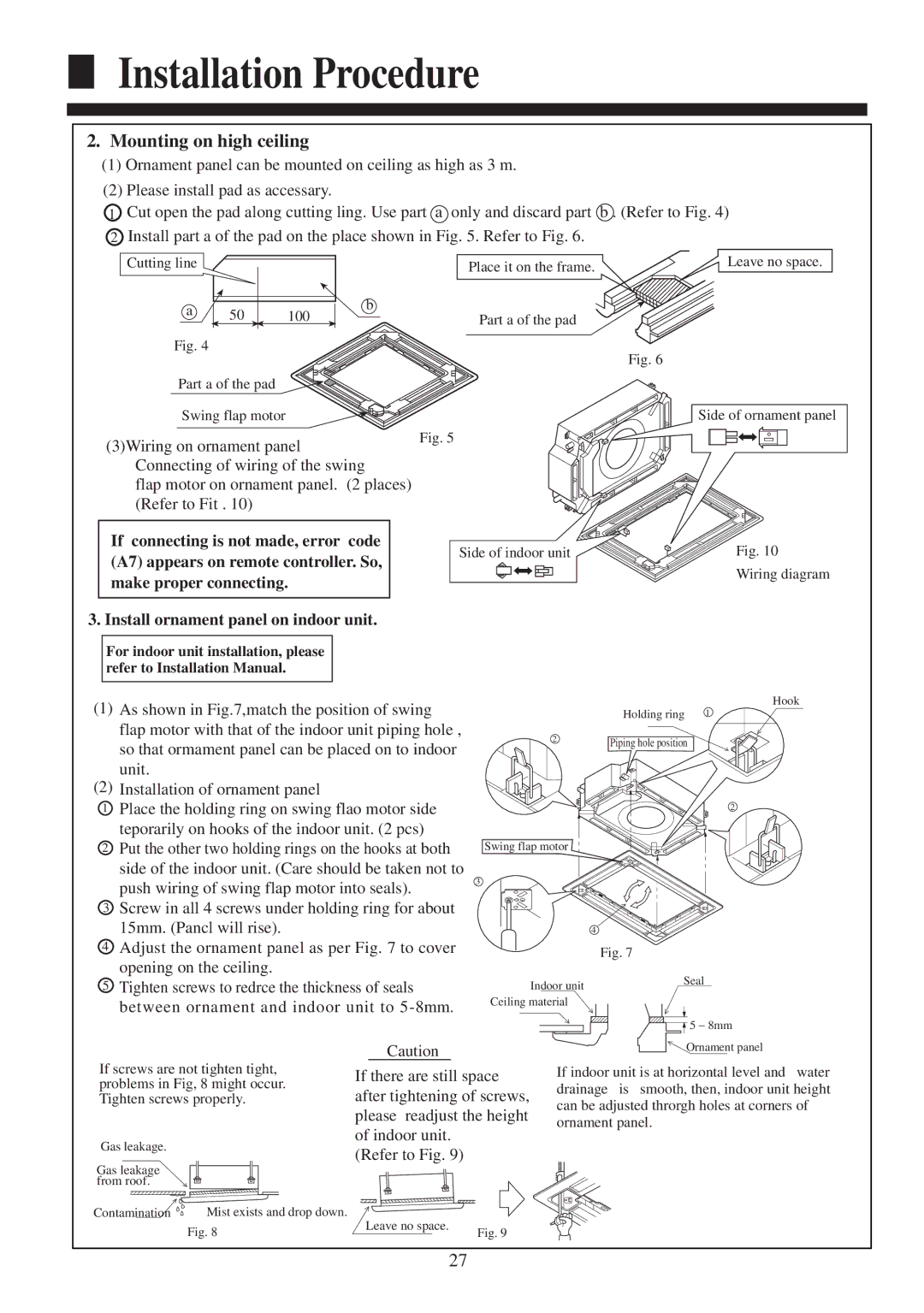 Haier AB142ACERA, AB422ACERA, AB142ACEAA operation manual Mounting on high ceiling 