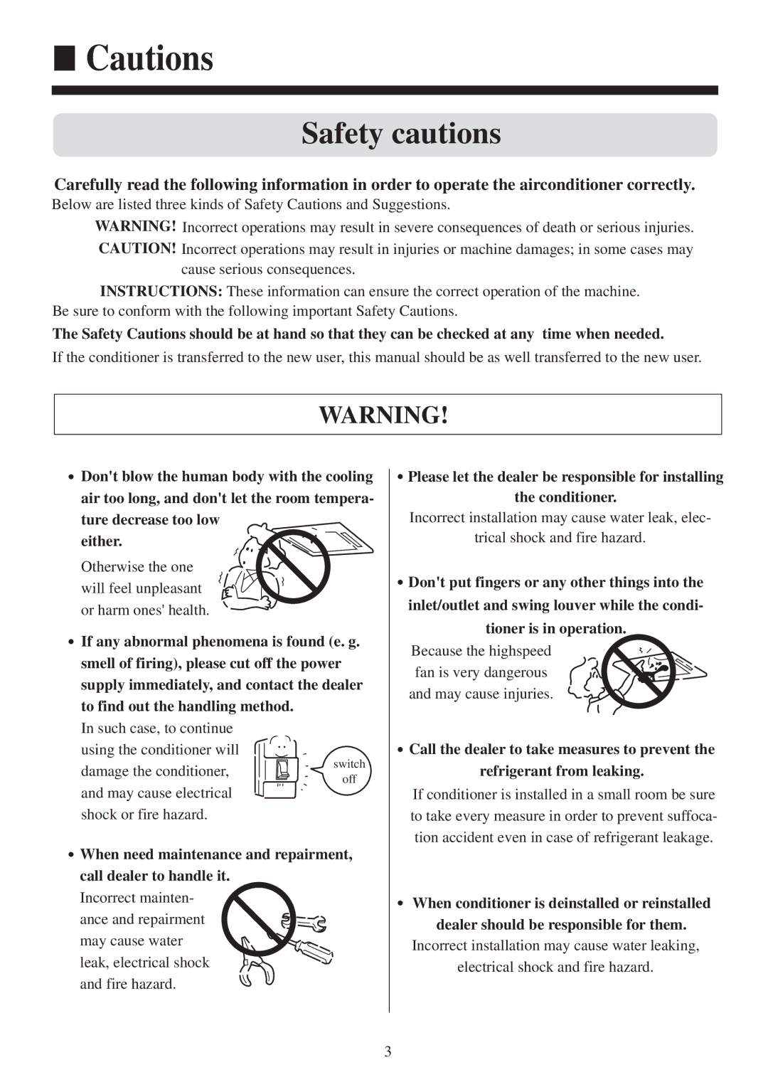 Haier AB142ACERA, AB422ACERA, AB142ACEAA operation manual Safety cautions 