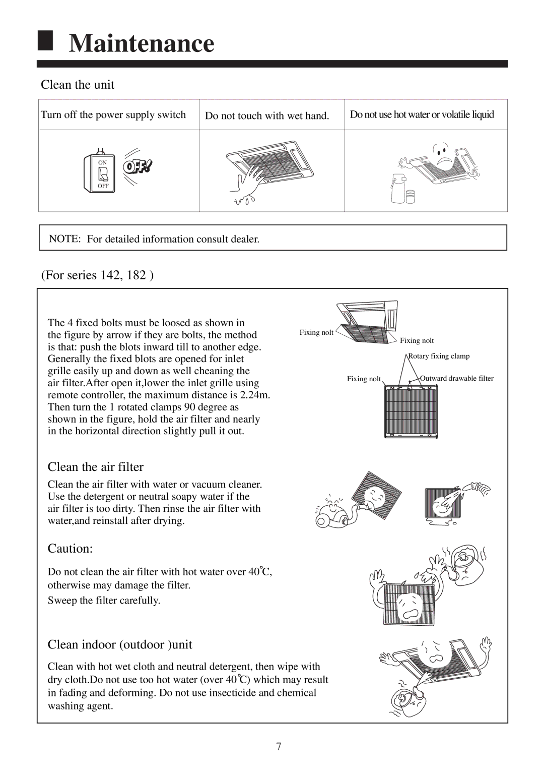 Haier AB422ACERA, AB142ACEAA, AB142ACERA Maintenance, Clean the unit, Clean the air filter, Clean indoor outdoor unit 