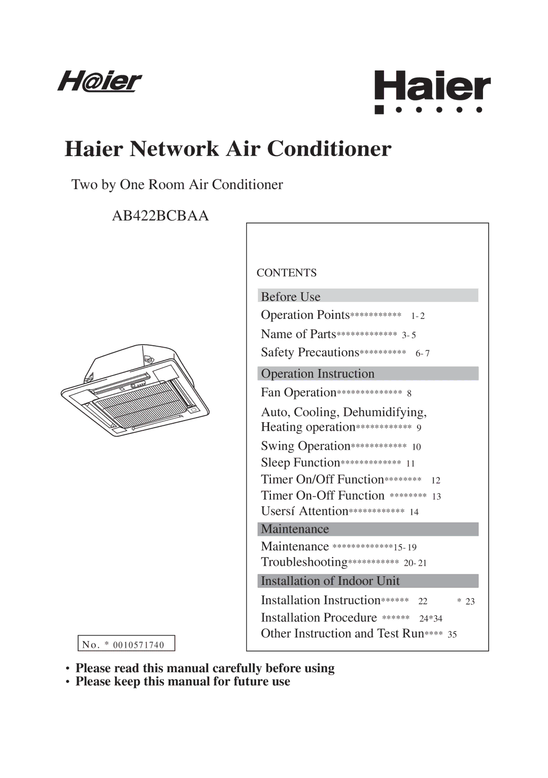 Haier AB422BCBAA manual Haier Network Air Conditioner 