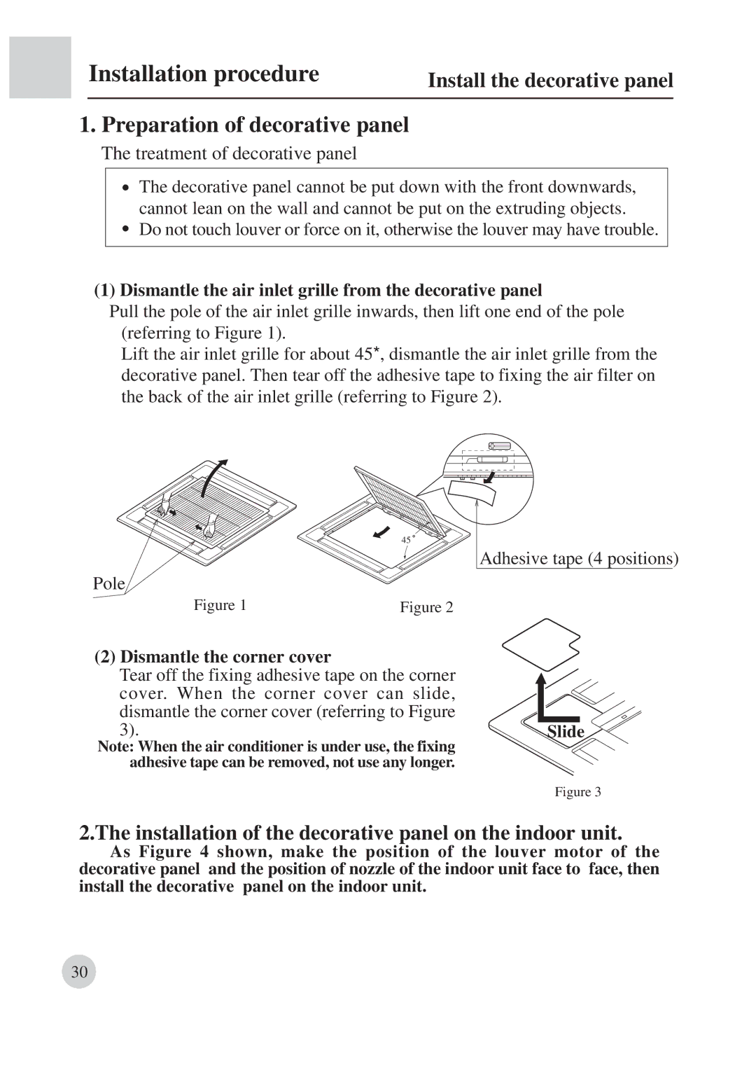 Haier AB422BCBAA manual Install the decorative panel, Installation of the decorative panel on the indoor unit, Slide 