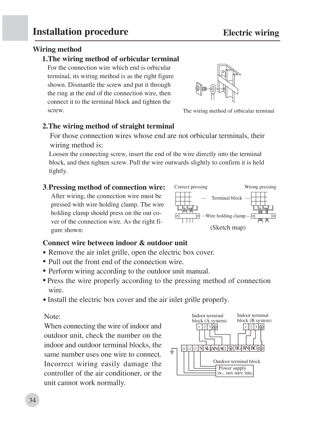 Haier AB422BCBAA Electric wiring, Wiring method Wiring method of orbicular terminal, Wiring method of straight terminal 