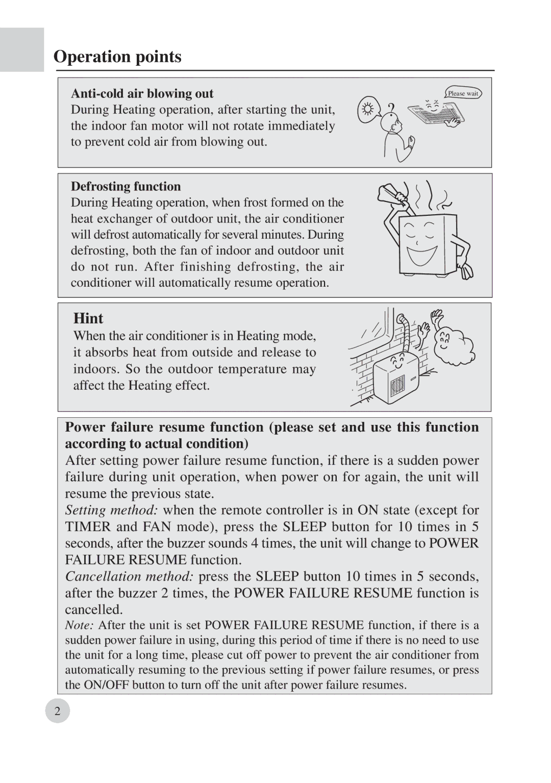 Haier AB422BCBAA manual Hint, Anti-cold air blowing out, Defrosting function 