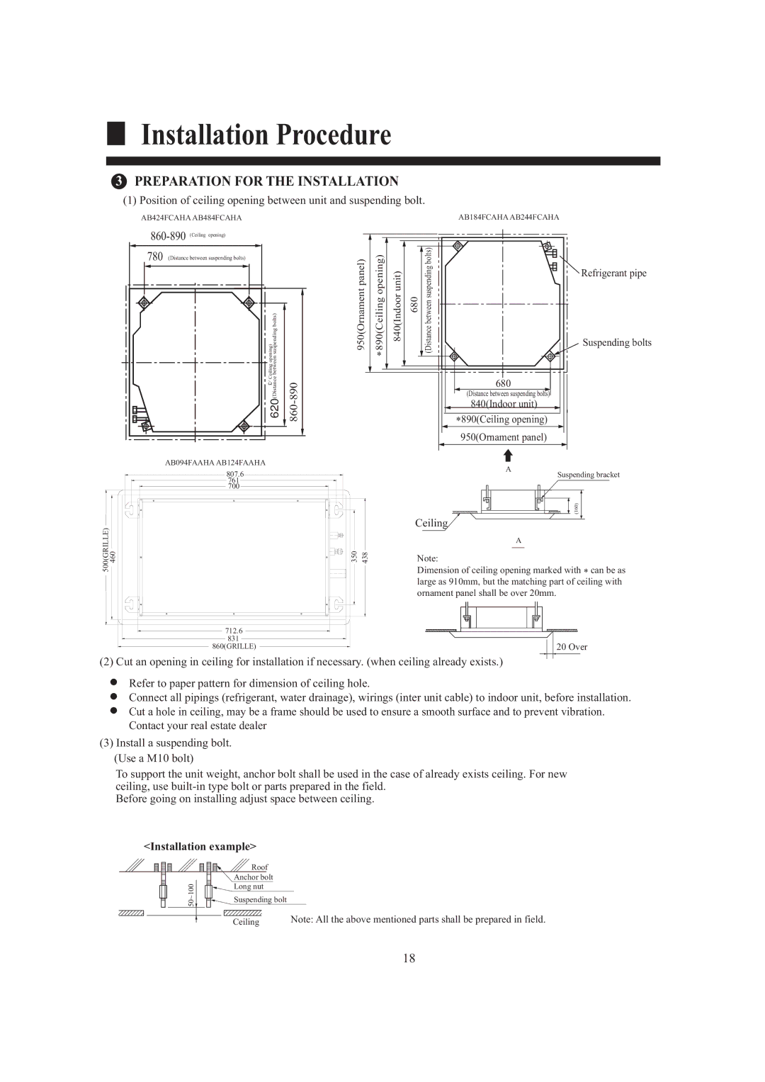 Haier AB184FCAHA, AB424FCAHA, AB244FCAHA, AB484FCAHA, AB124FAAHA, AB094FAAHA Preparation for the Installation, 620 