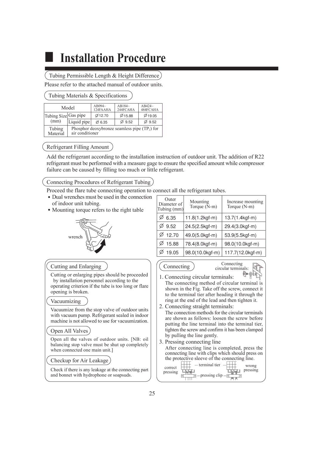 Haier AB484FCAHA, AB424FCAHA Model, By installation personnel according to, Connecting method of circular terminal is 