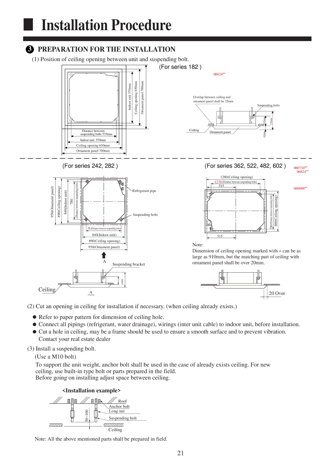 Haier AB602ACEAA, AB522ACERA, AB482ACEAA, AB362ACEAA, AB362ACERA Preparation for the Installation, Installation example 