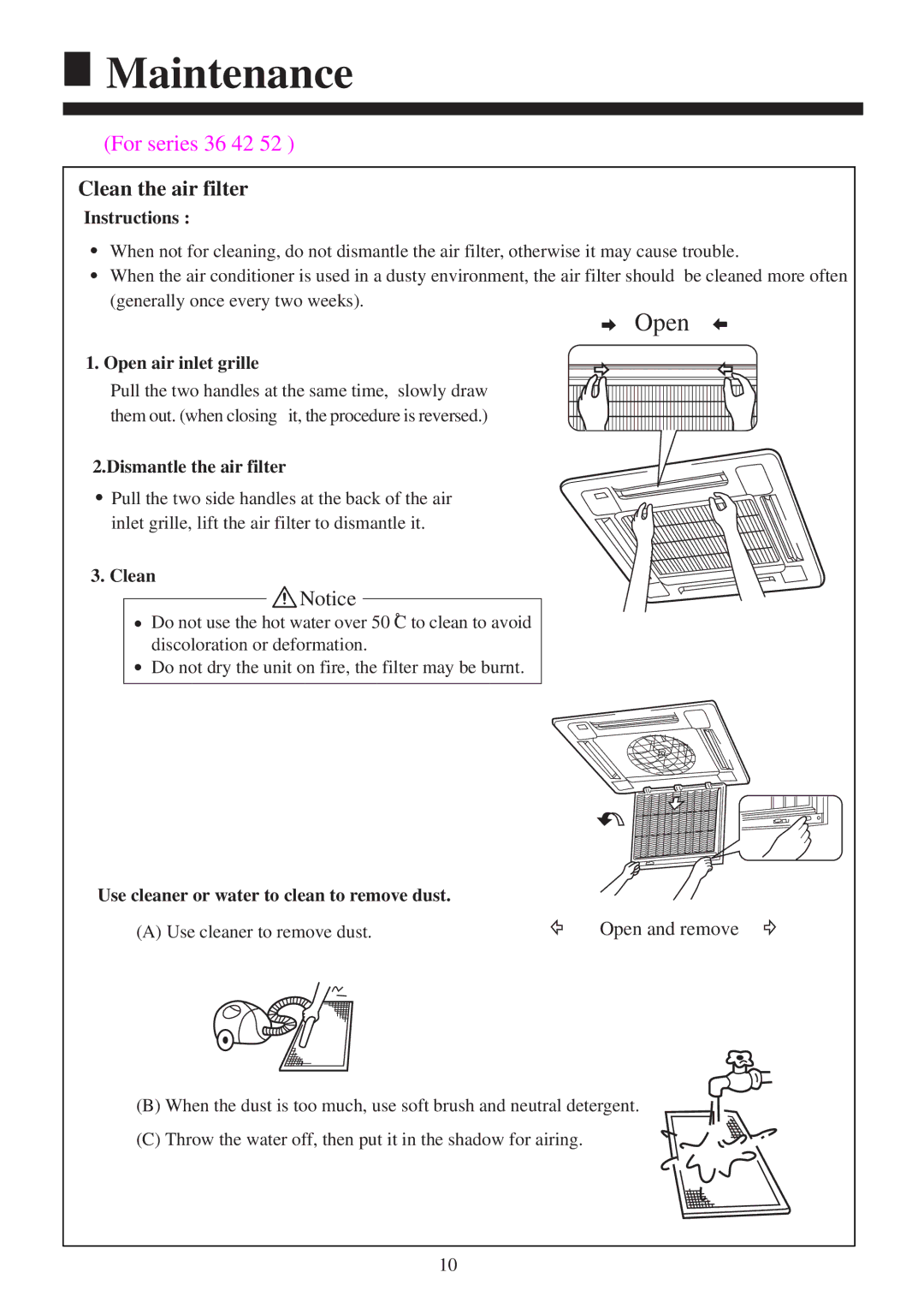 Haier AB182ACBEA, AB52NACBEA, AB42NACBEA, AB28NACBEA, AB36NACBEA, AB242ACBEA, AB142ACBEA operation manual Open 