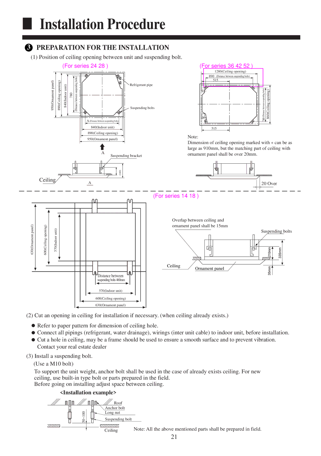 Haier AB28NACBEA, AB52NACBEA, AB42NACBEA, AB36NACBEA, AB242ACBEA Preparation for the Installation, Installation example 