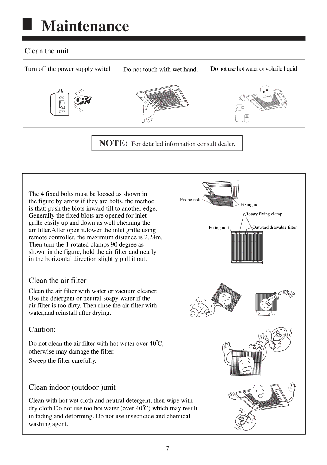 Haier AB28NACBEA, AB52NACBEA, AB42NACBEA Maintenance, Clean the unit, Clean the air filter, Clean indoor outdoor unit 