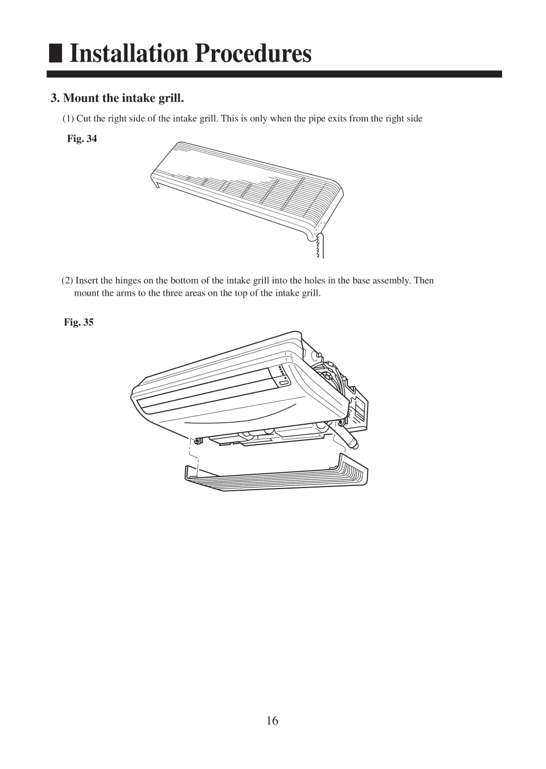 Haier AC142ACEAA, AC182ACEAA, AC142ACERA, AC242ACEAA installation manual Mount the intake grill 