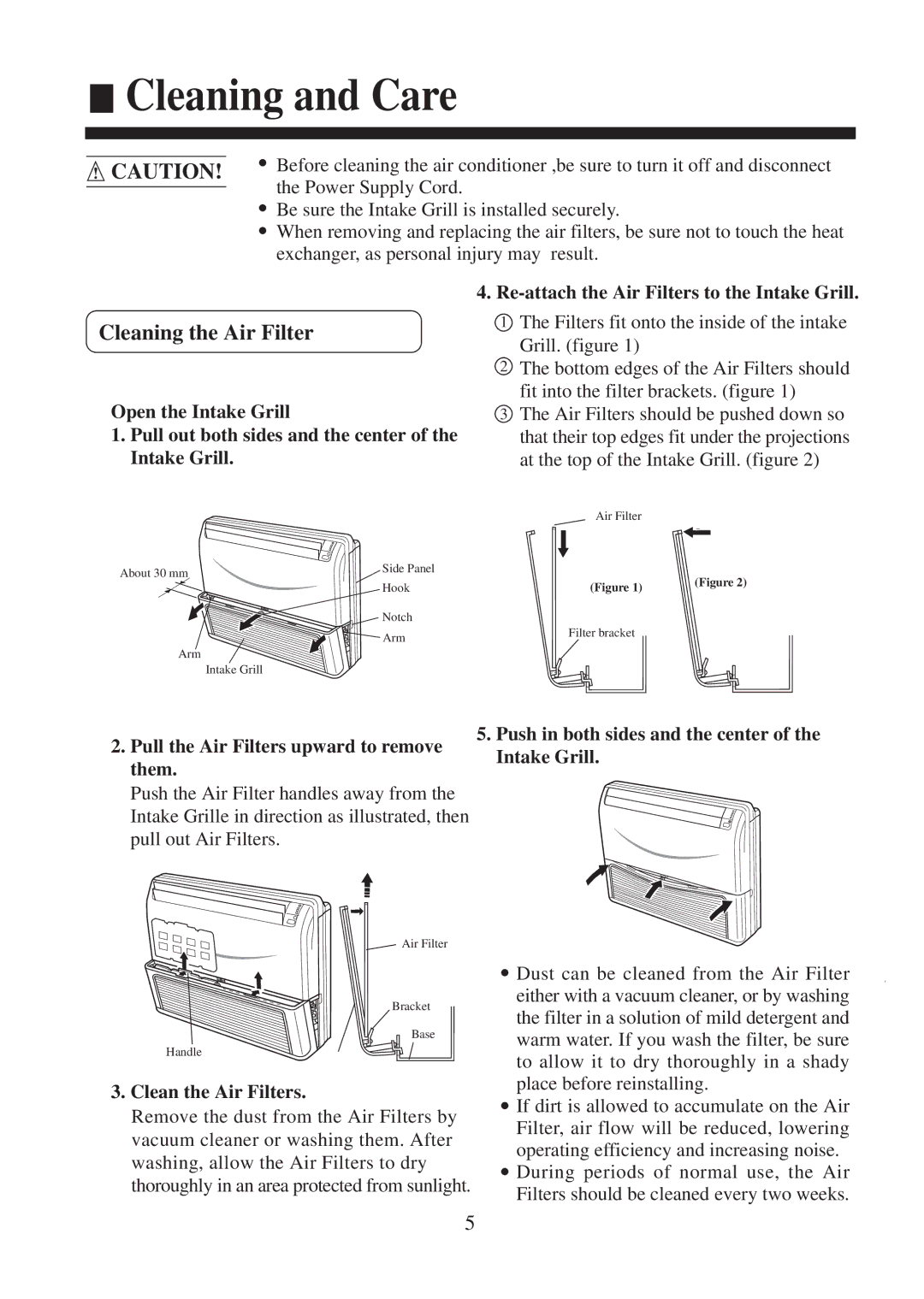 Haier AC242ACEAA, AC182ACEAA, AC142ACERA, AC142ACEAA installation manual Cleaning and Care, Cleaning the Air Filter 