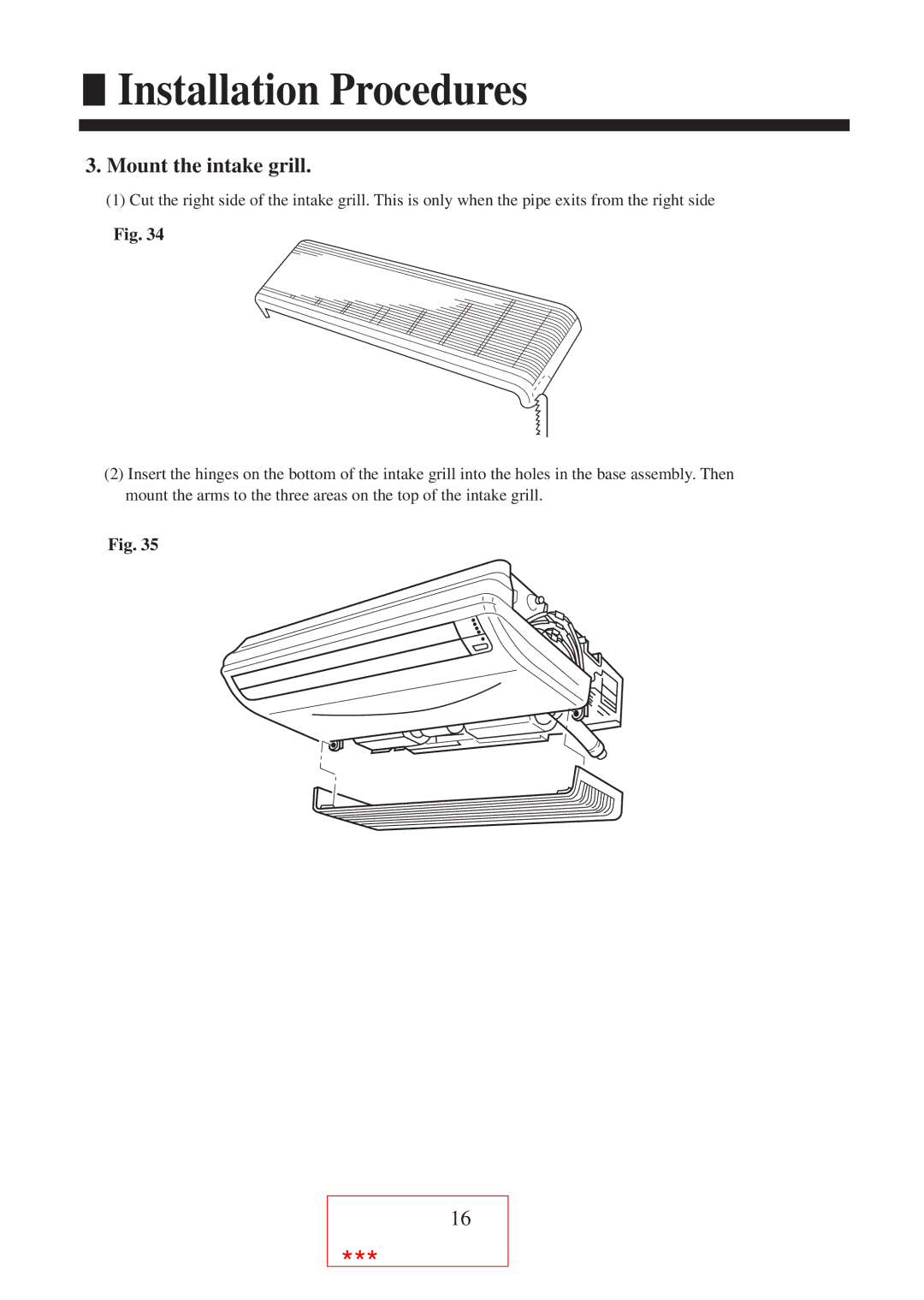 Haier AC182ACEEA, AC242ACEEA, AC182ACERA, AC242ACERA, AC142ACEEA installation manual Mount the intake grill 