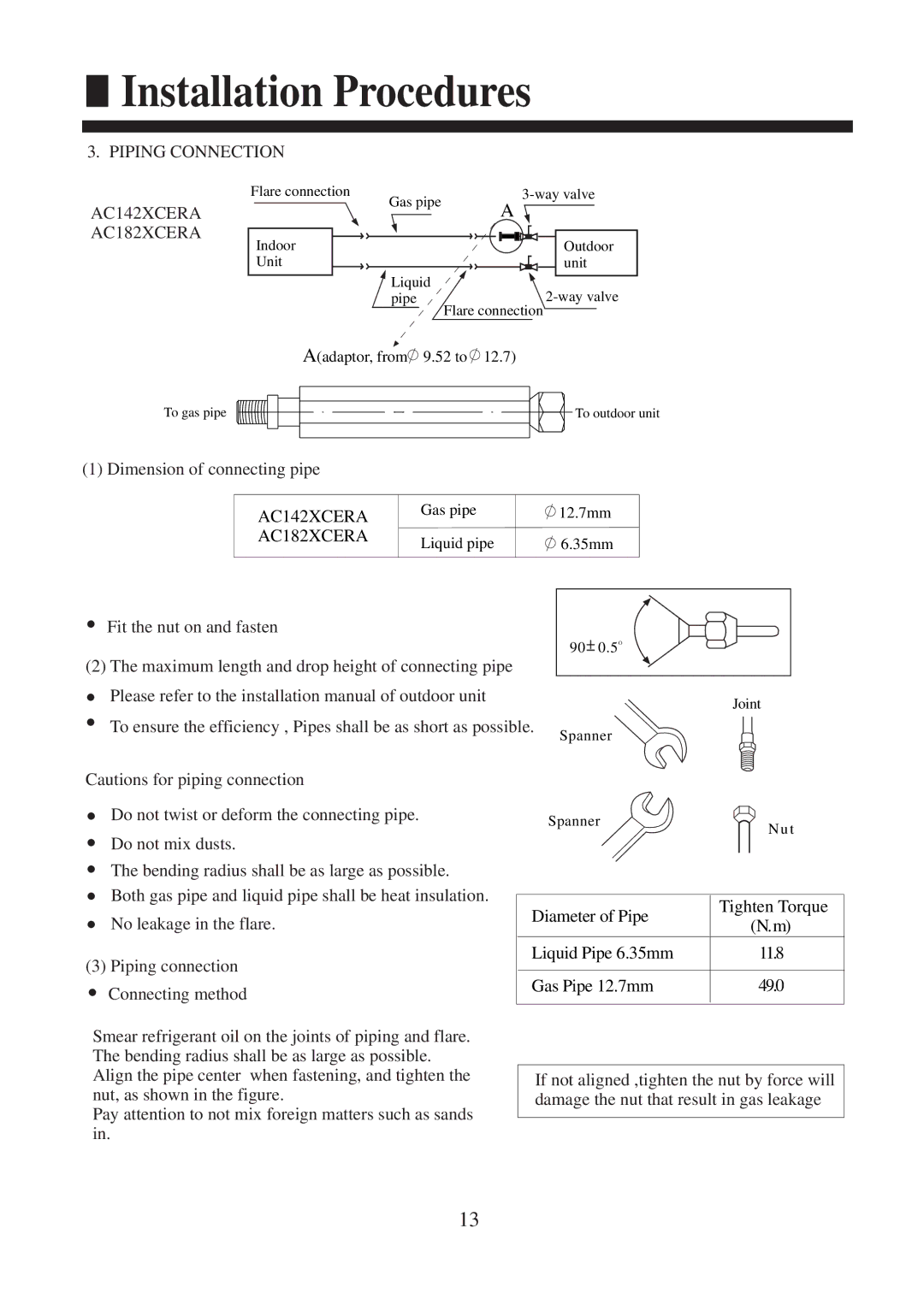 Haier operation manual Piping Connection AC142XCERA AC182XCERA 