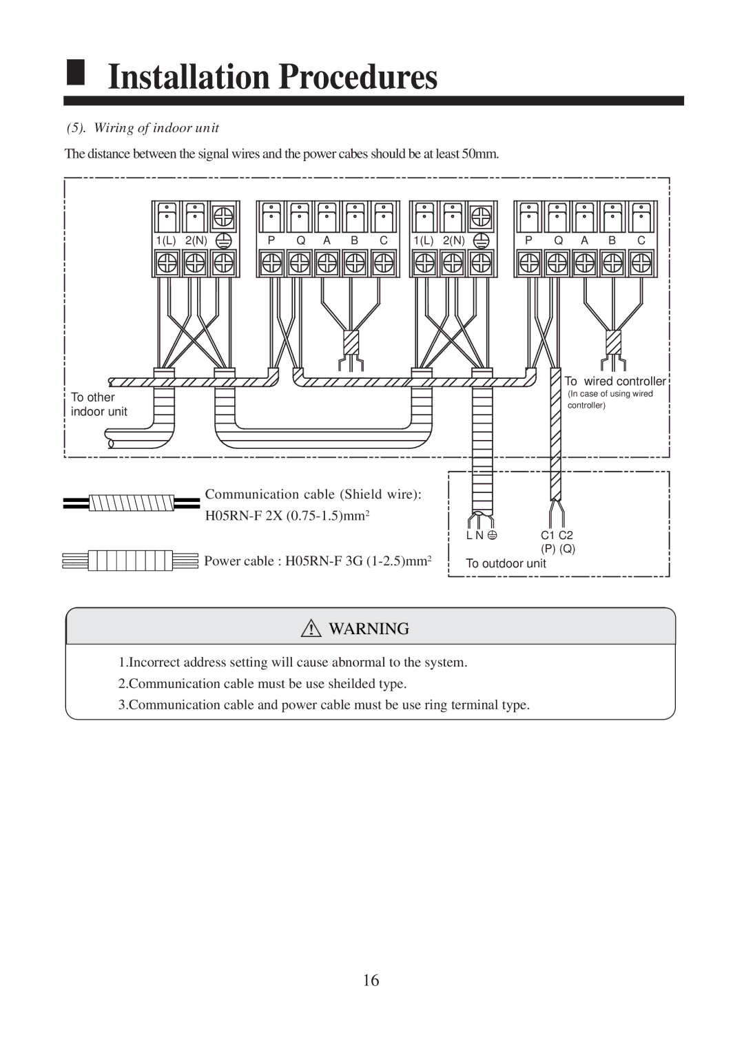 Haier AC182XCERA, AC142XCERA operation manual Wiring of indoor unit 