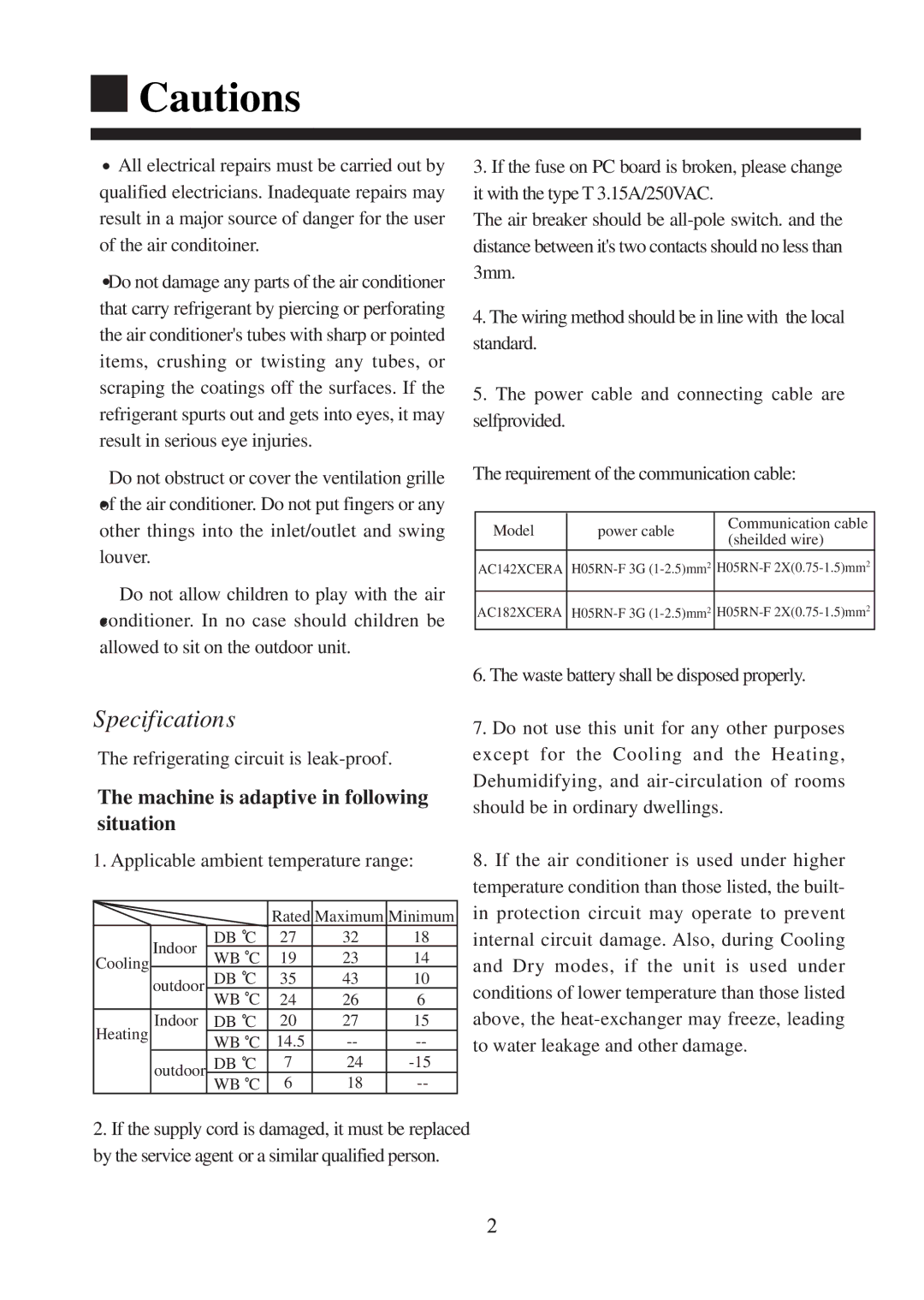 Haier AC182XCERA, AC142XCERA operation manual Db C Wb C 