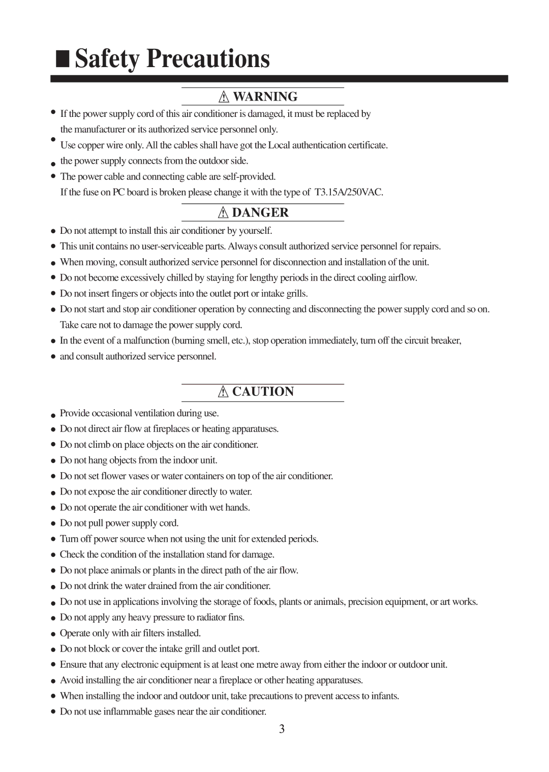 Haier AC142XCERA, AC182XCERA operation manual Safety Precautions 