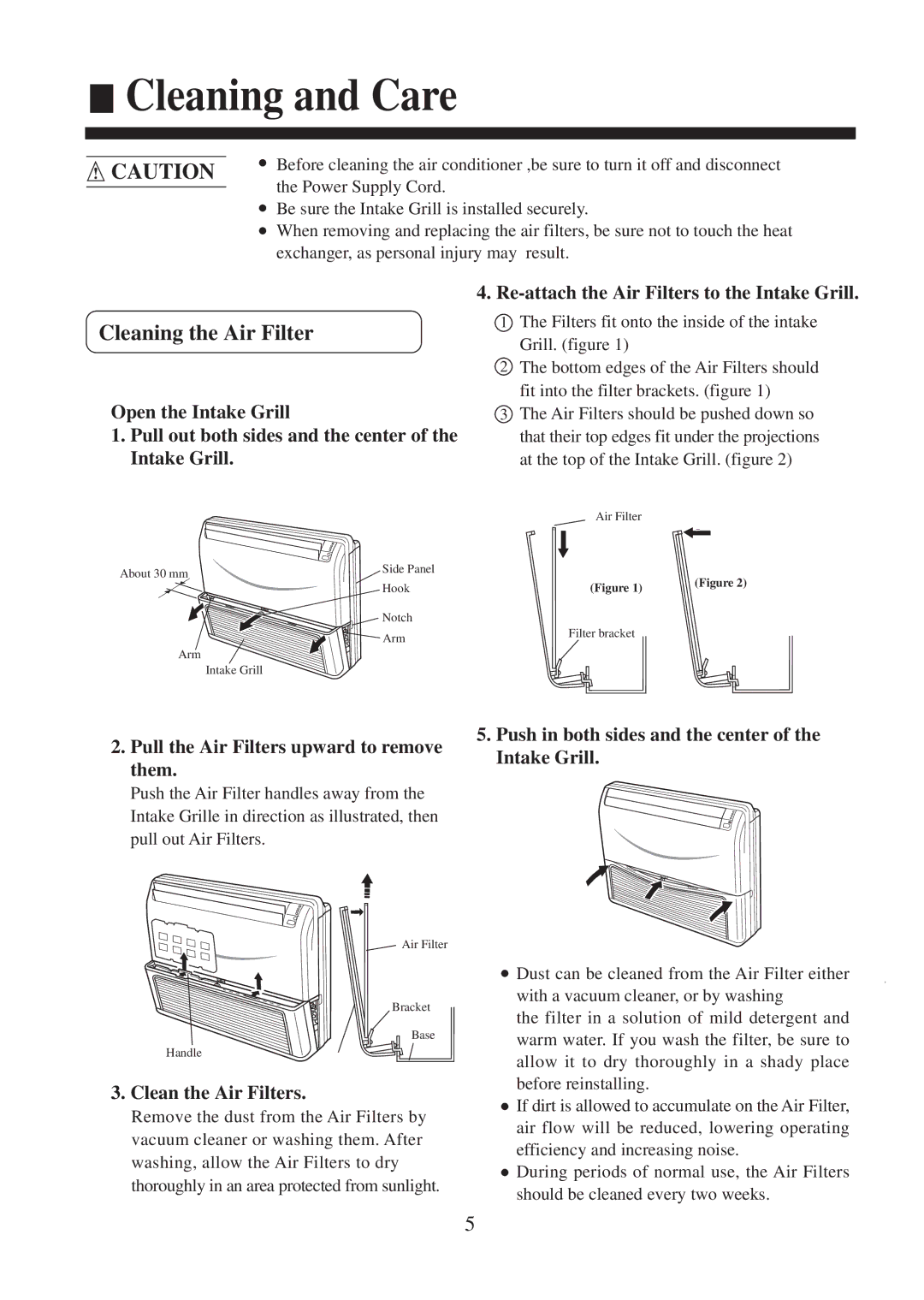 Haier AC142XCERA, AC182XCERA operation manual Cleaning and Care, Cleaning the Air Filter 