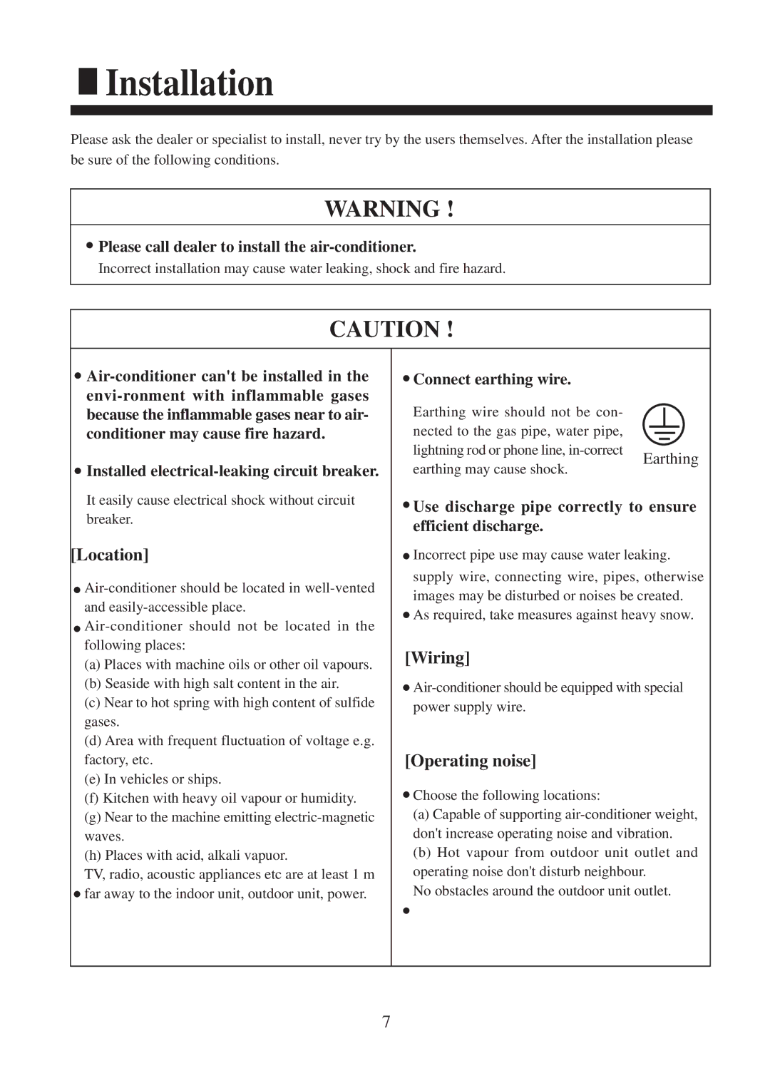 Haier AC142XCERA, AC182XCERA operation manual Installation, Location 