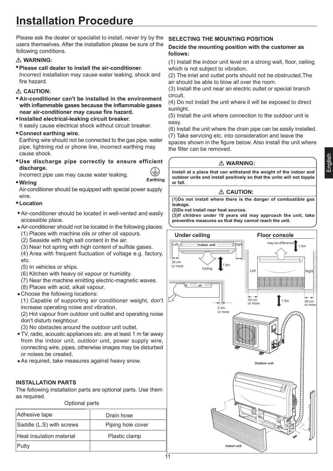 Haier AC24CS1ERA Connect earthing wire, Decide the mounting position with the customer as follows, Wiring, Location 