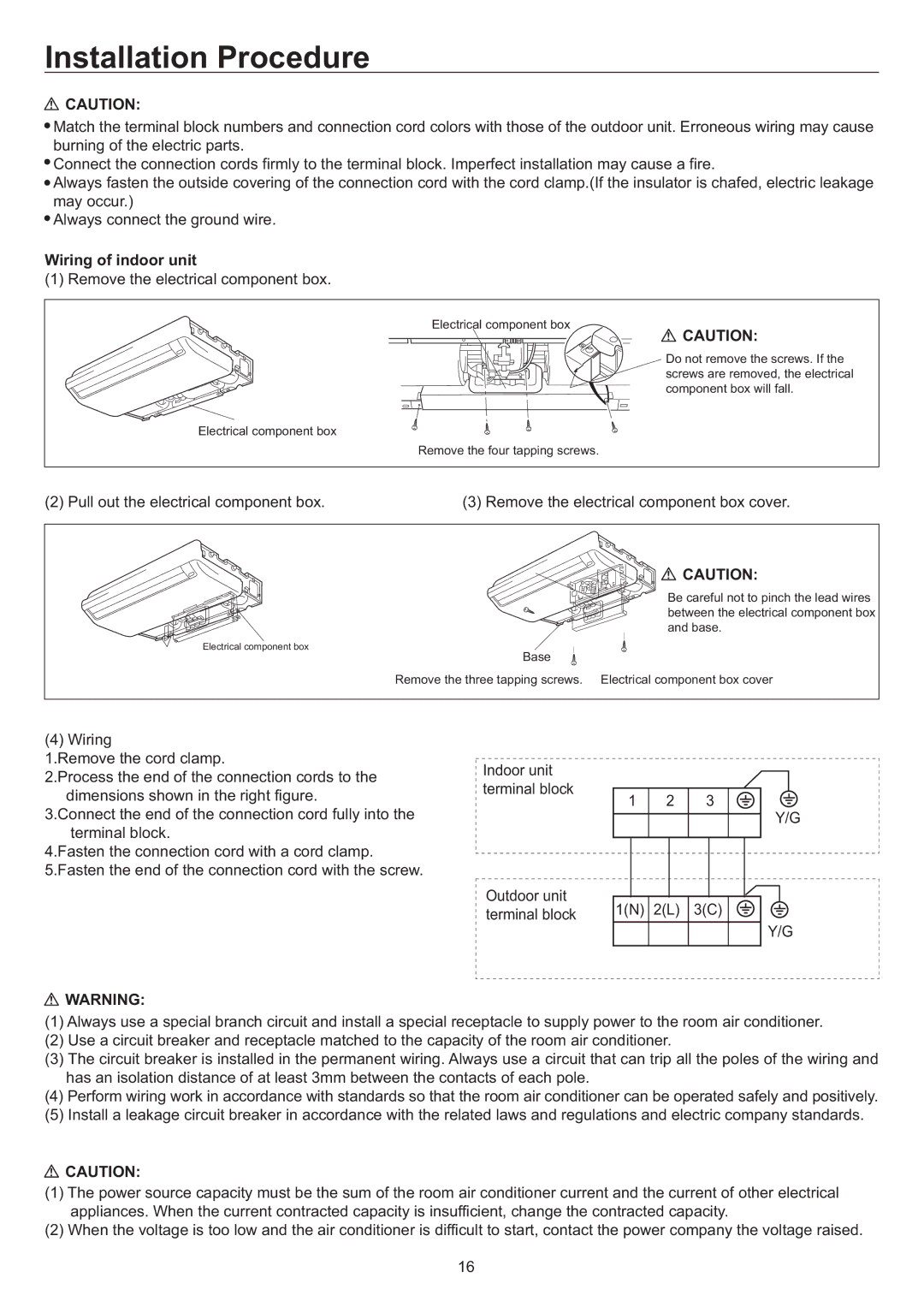 Haier AC18CS1ERA, AC24CS1ERA, AC12CS1ERA operation manual Wiring of indoor unit, Remove the electrical component box 