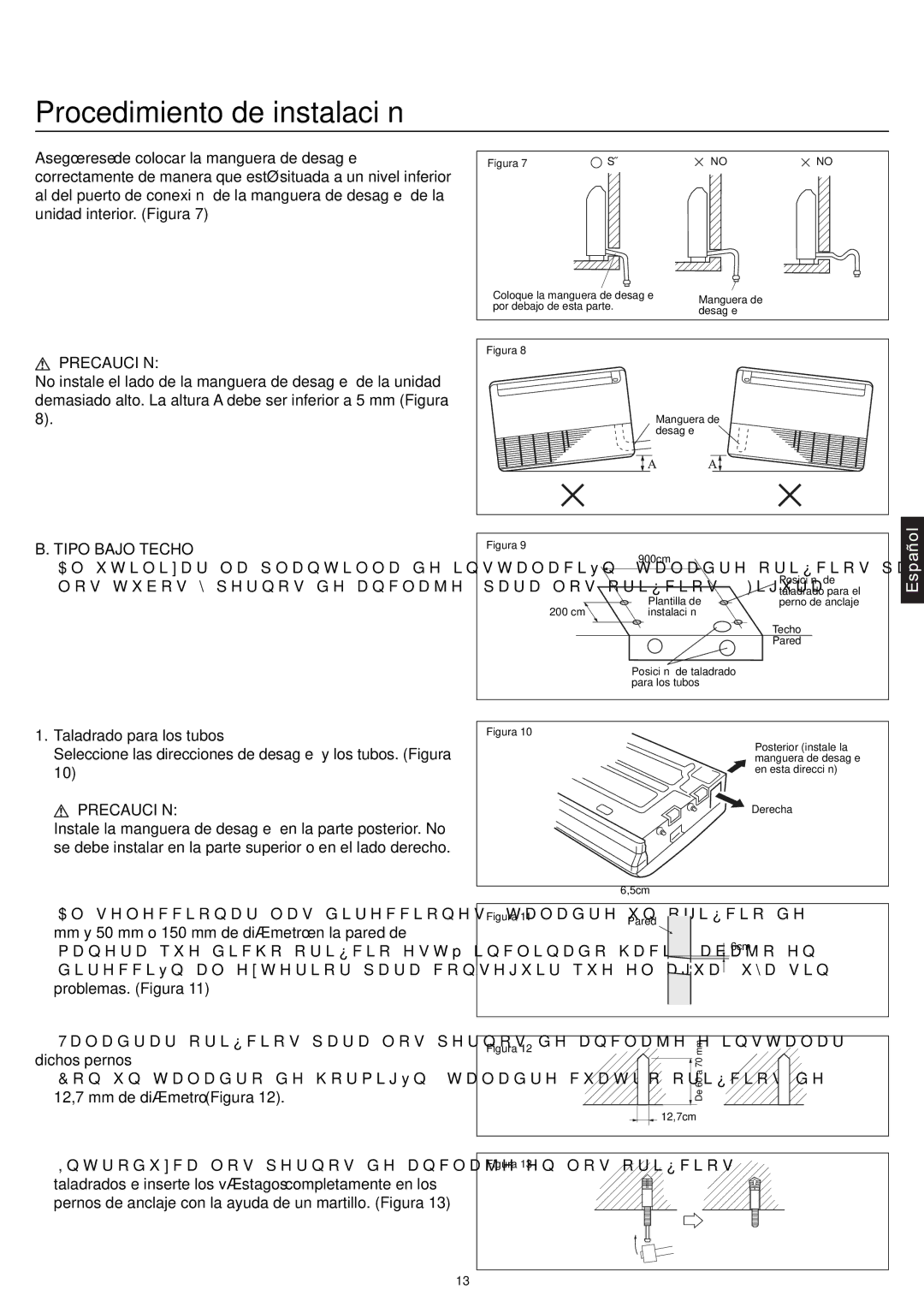 Haier AC12CS1ERA Tipo Bajo Techo, Taladrado para los tubos, Taladrar orificios para los pernos de anclaje e instalar 