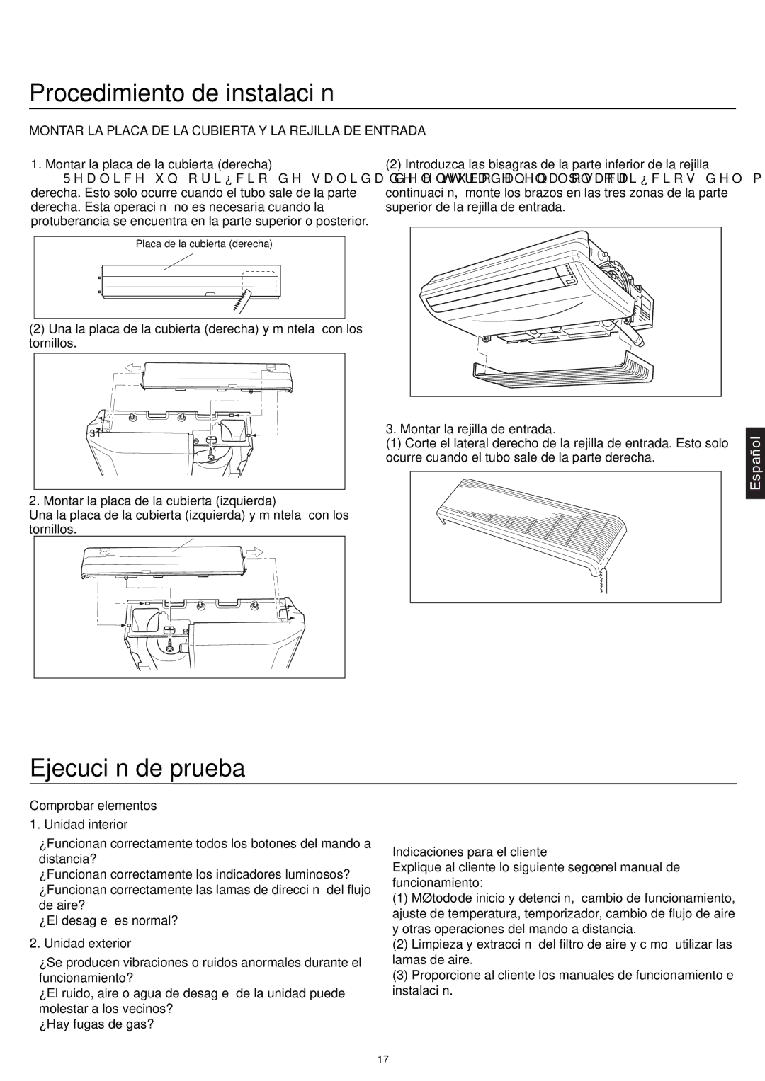 Haier AC18CS1ERA, AC24CS1ERA, AC12CS1ERA Ejecución de prueba, Montar LA Placa DE LA Cubierta Y LA Rejilla DE Entrada 