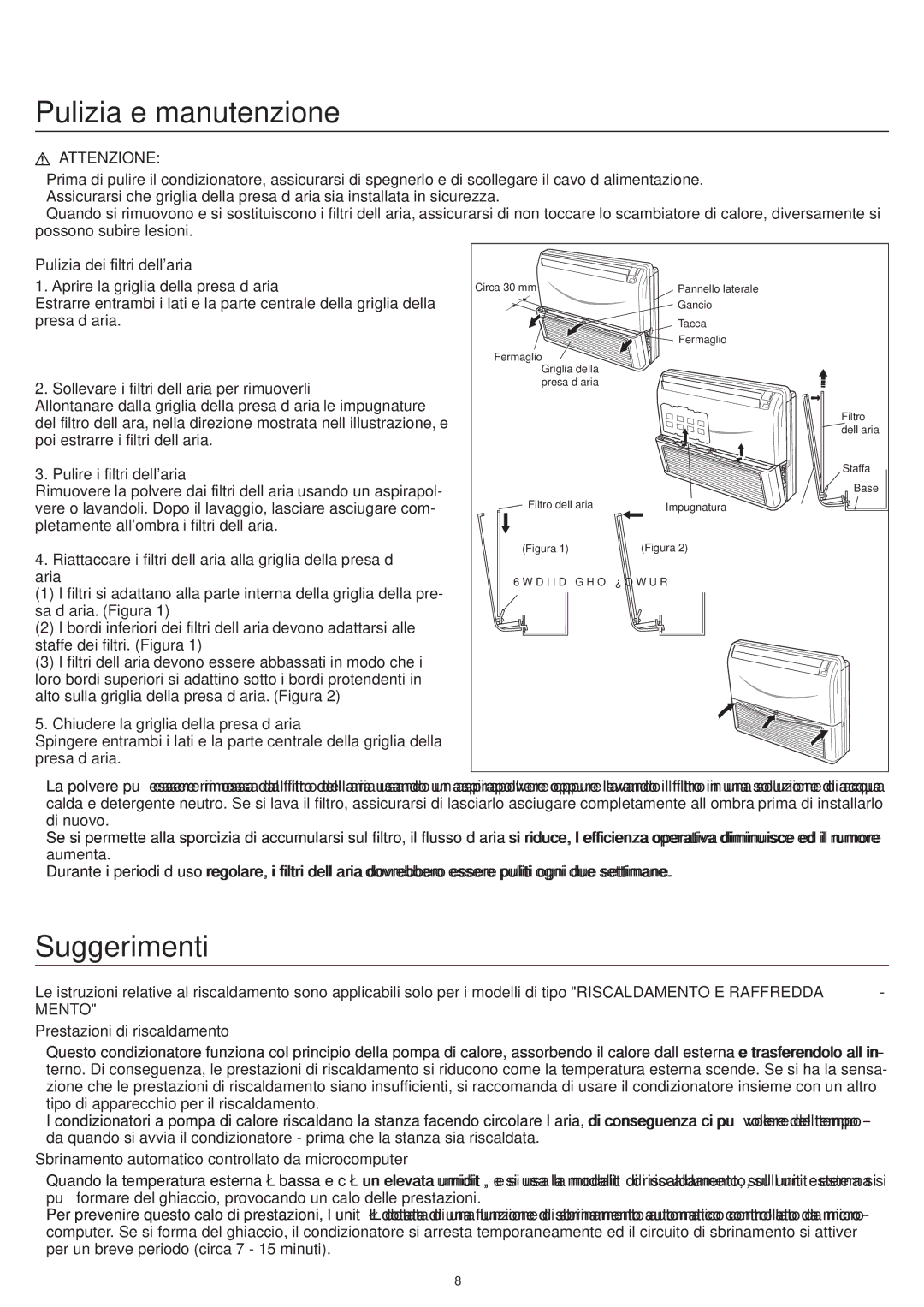 Haier AC12CS1ERA, AC18CS1ERA, AC24CS1ERA Pulizia e manutenzione, Suggerimenti, Sollevare i filtri dell’aria per rimuoverli 