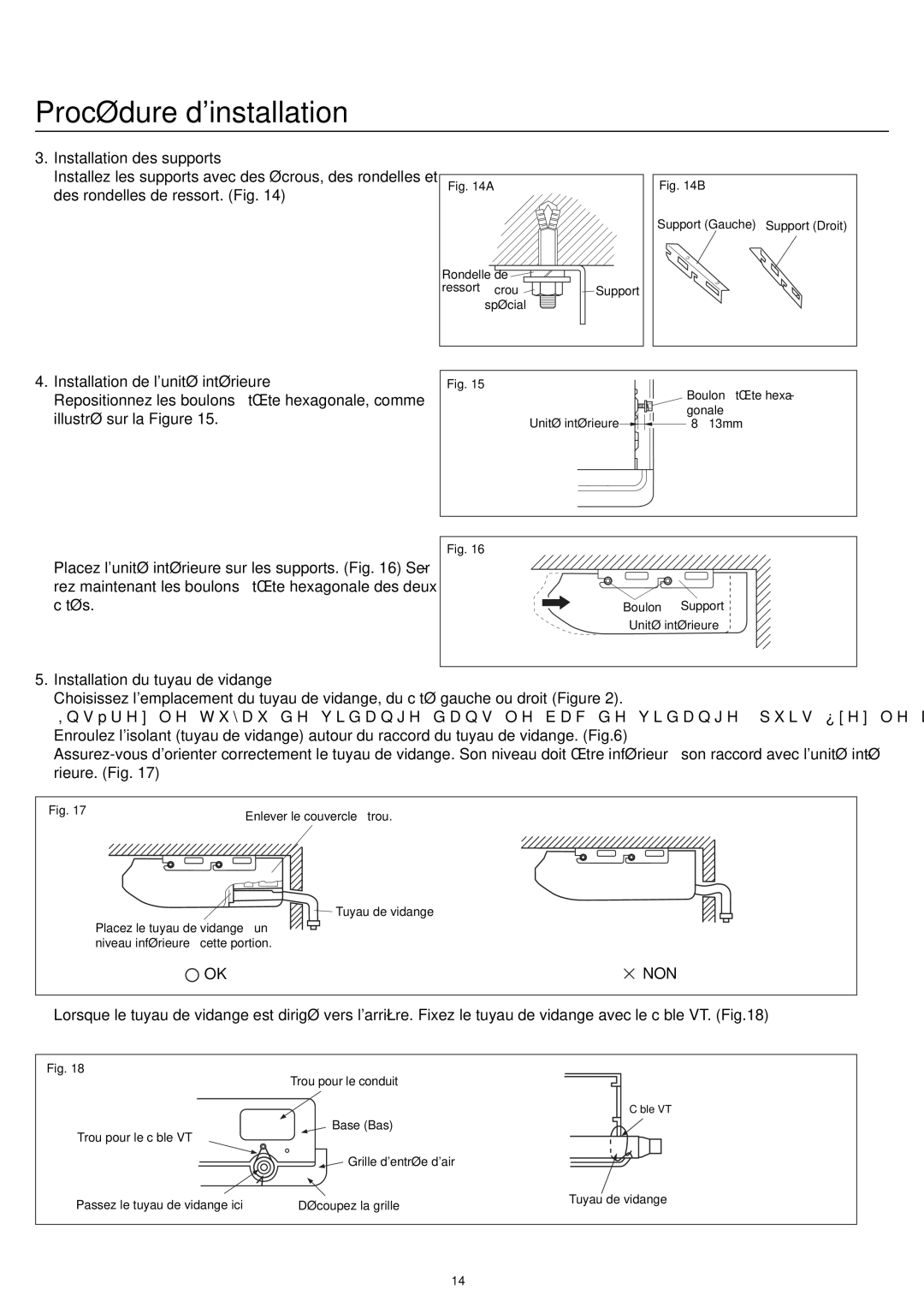 Haier AC24CS1ERA, AC18CS1ERA, AC12CS1ERA operation manual Installation des supports, Installation de lunité intérieure, Non 