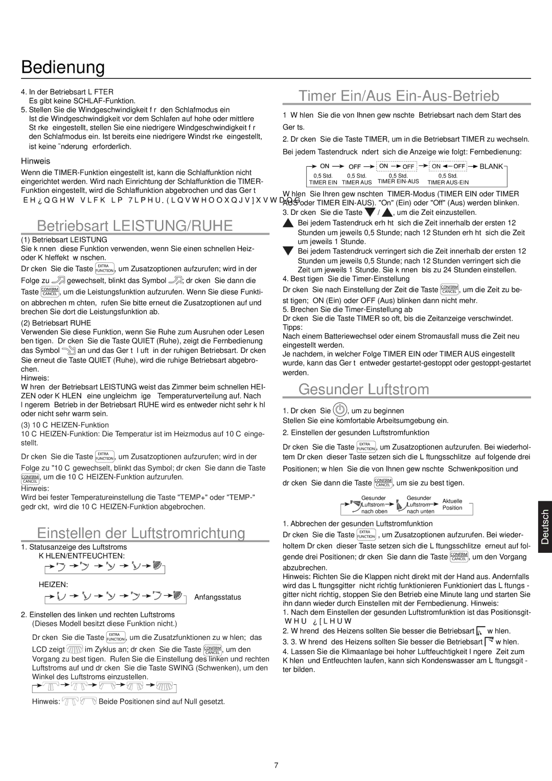 Haier AC12CS1ERA, AC18CS1ERA, AC24CS1ERA operation manual  Einstellen der Luftstromrichtung 