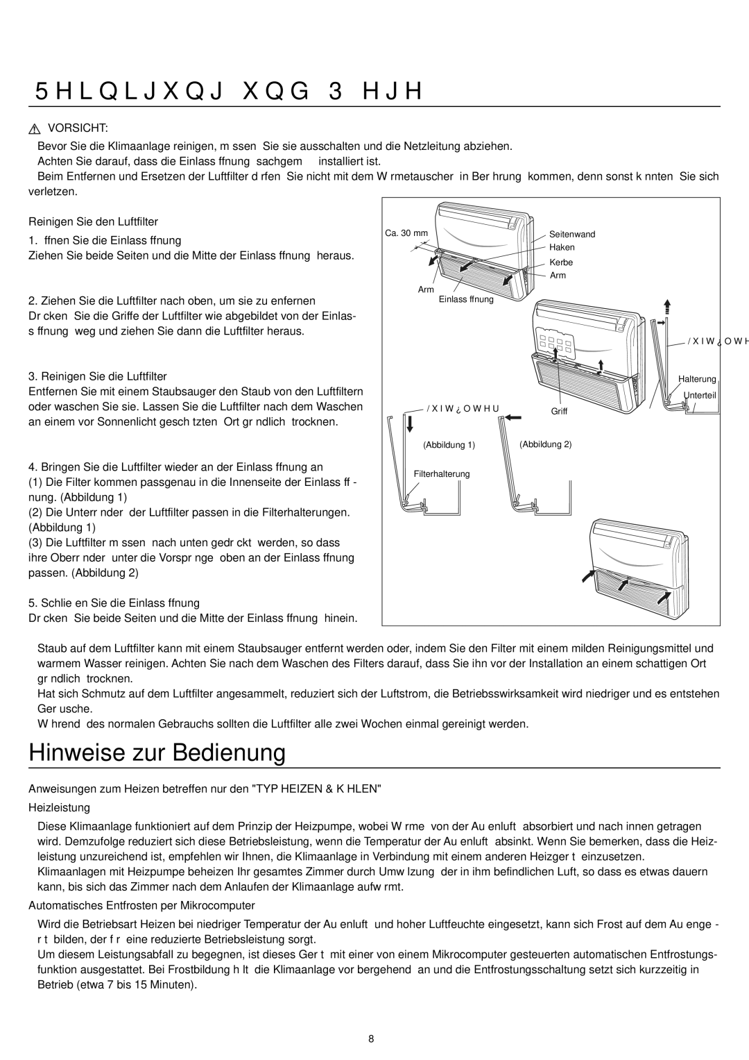 Haier AC18CS1ERA, AC24CS1ERA, AC12CS1ERA operation manual Reinigung und Pflege, Hinweise zur Bedienung 