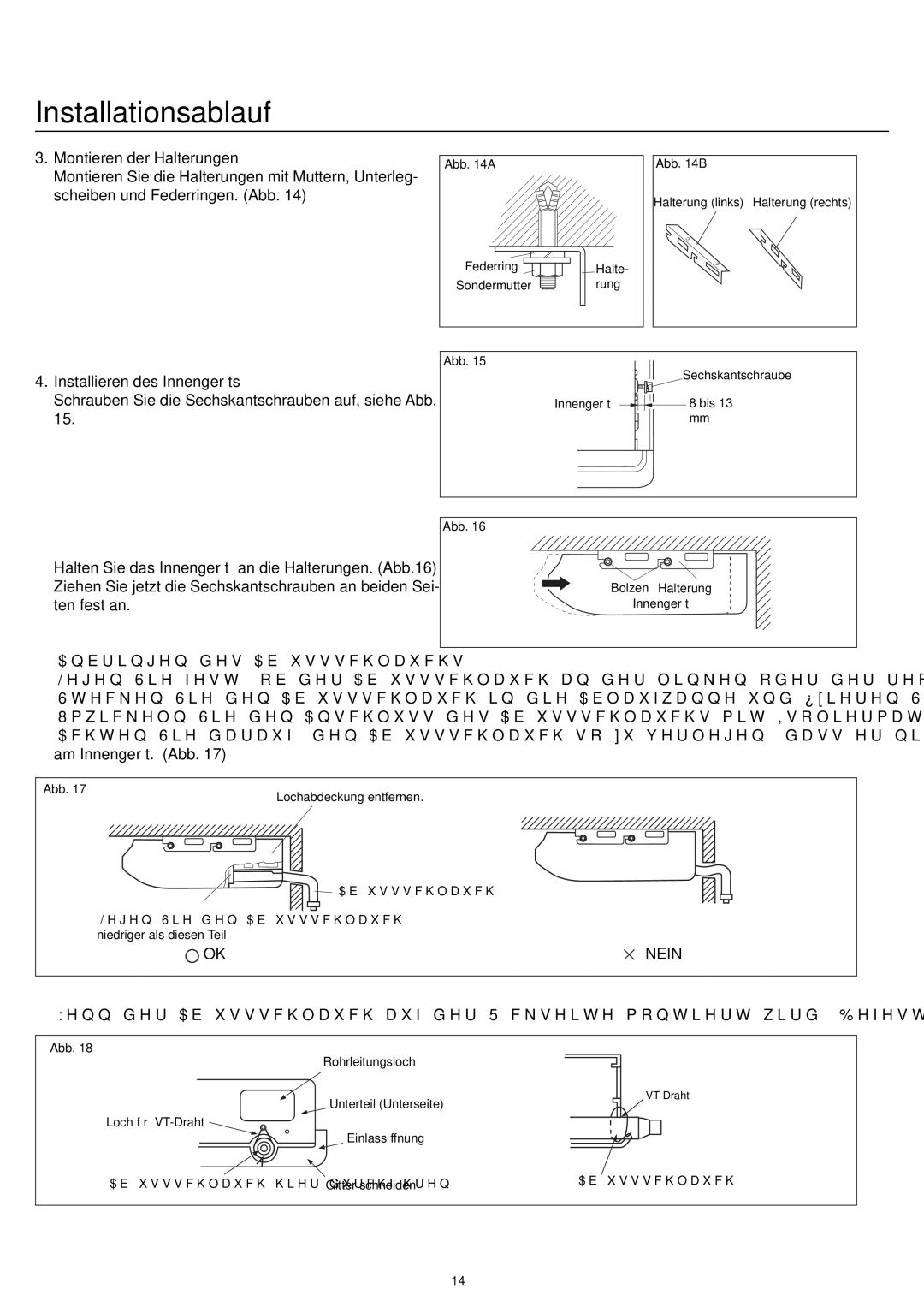 Haier AC18CS1ERA, AC24CS1ERA, AC12CS1ERA operation manual Montieren der Halterungen, Installieren des Innengeräts, Nein 