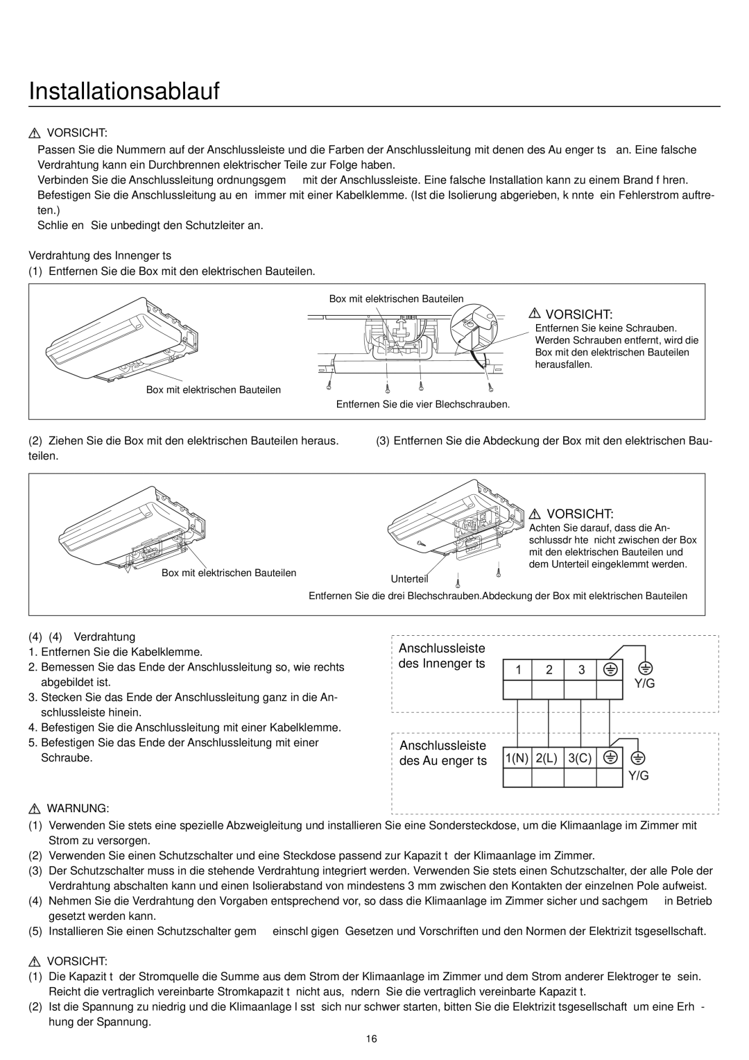 Haier AC12CS1ERA, AC18CS1ERA, AC24CS1ERA operation manual Vorsicht, Verdrahtung des Innengeräts 