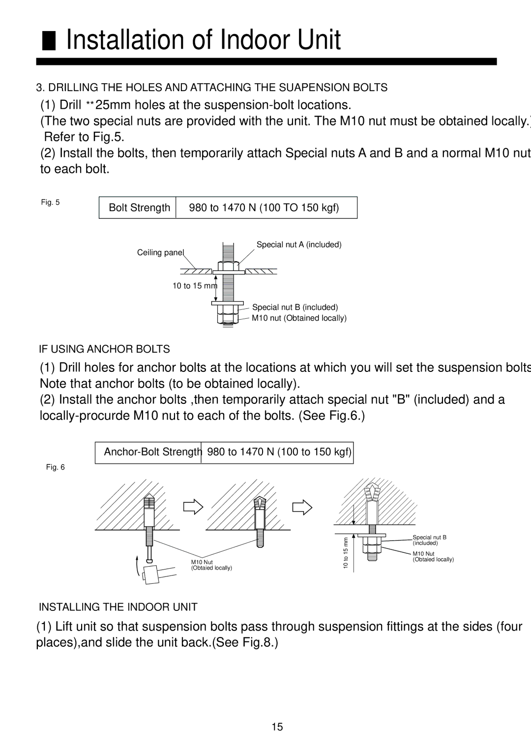 Haier AC422AFERA installation manual Drilling the Holes and Attaching the Suapension Bolts 