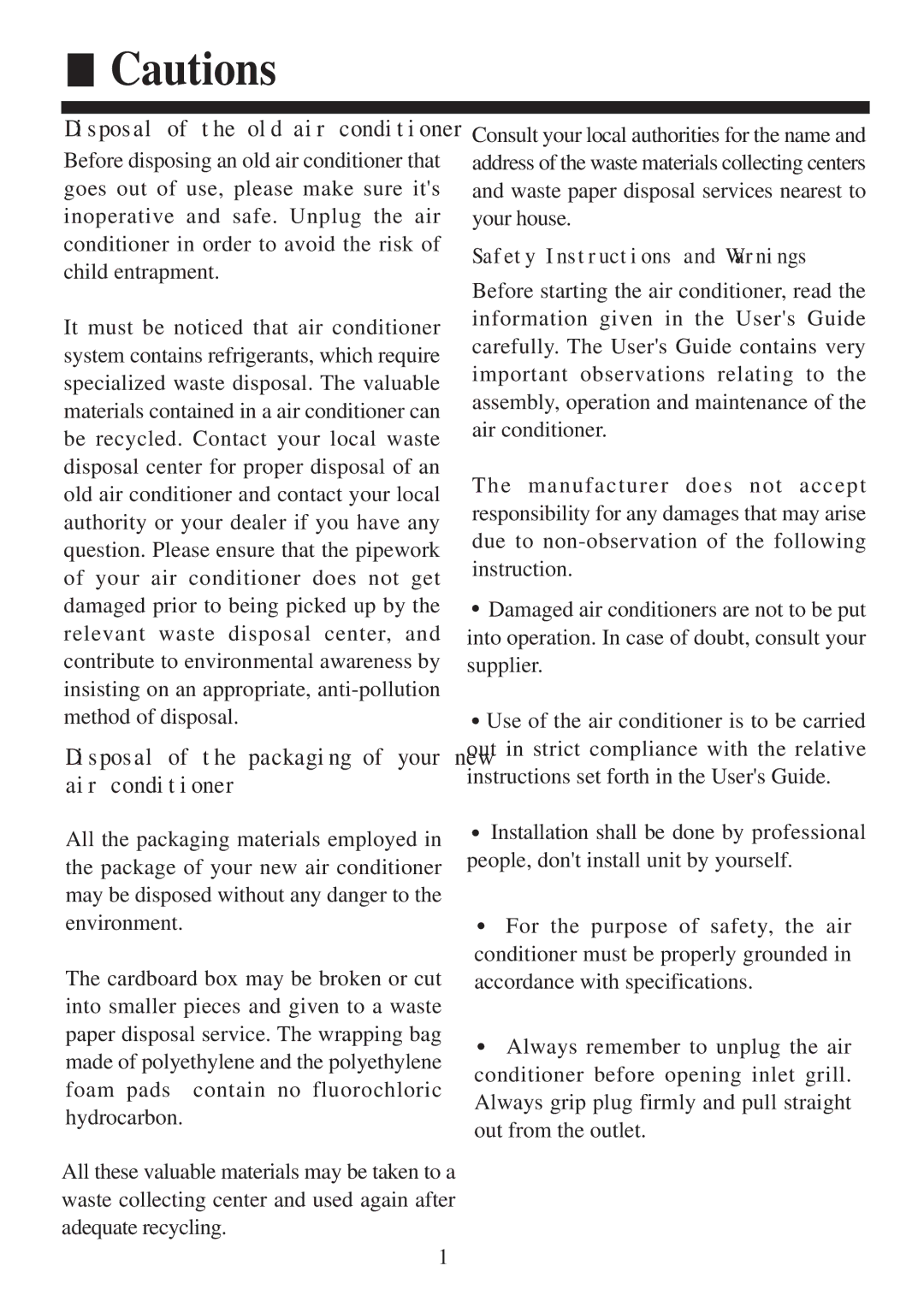 Haier AC422AFERA installation manual Disposal of the old air conditioner 