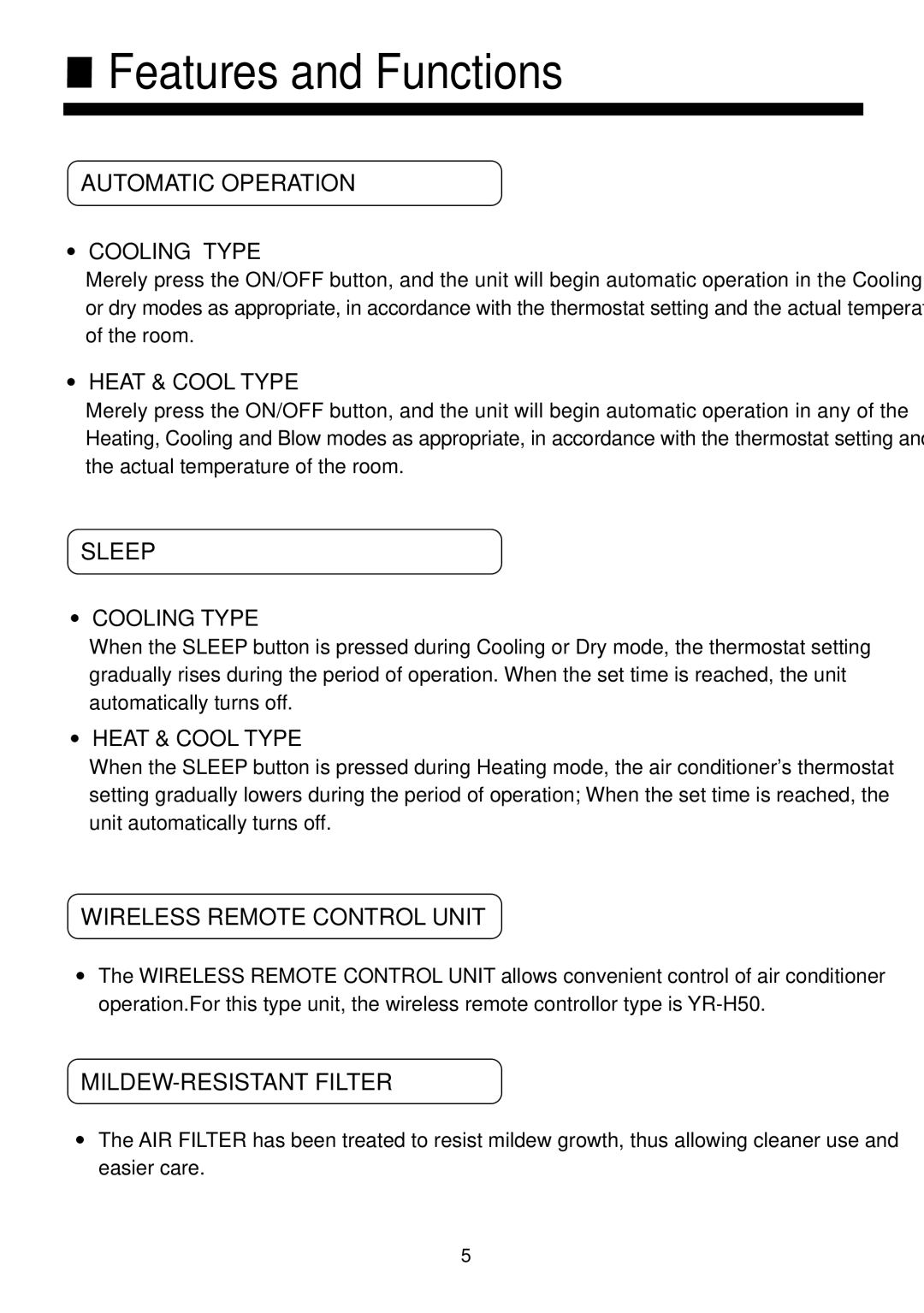 Haier AC422AFERA installation manual Features and Functions, Automatic Operation 