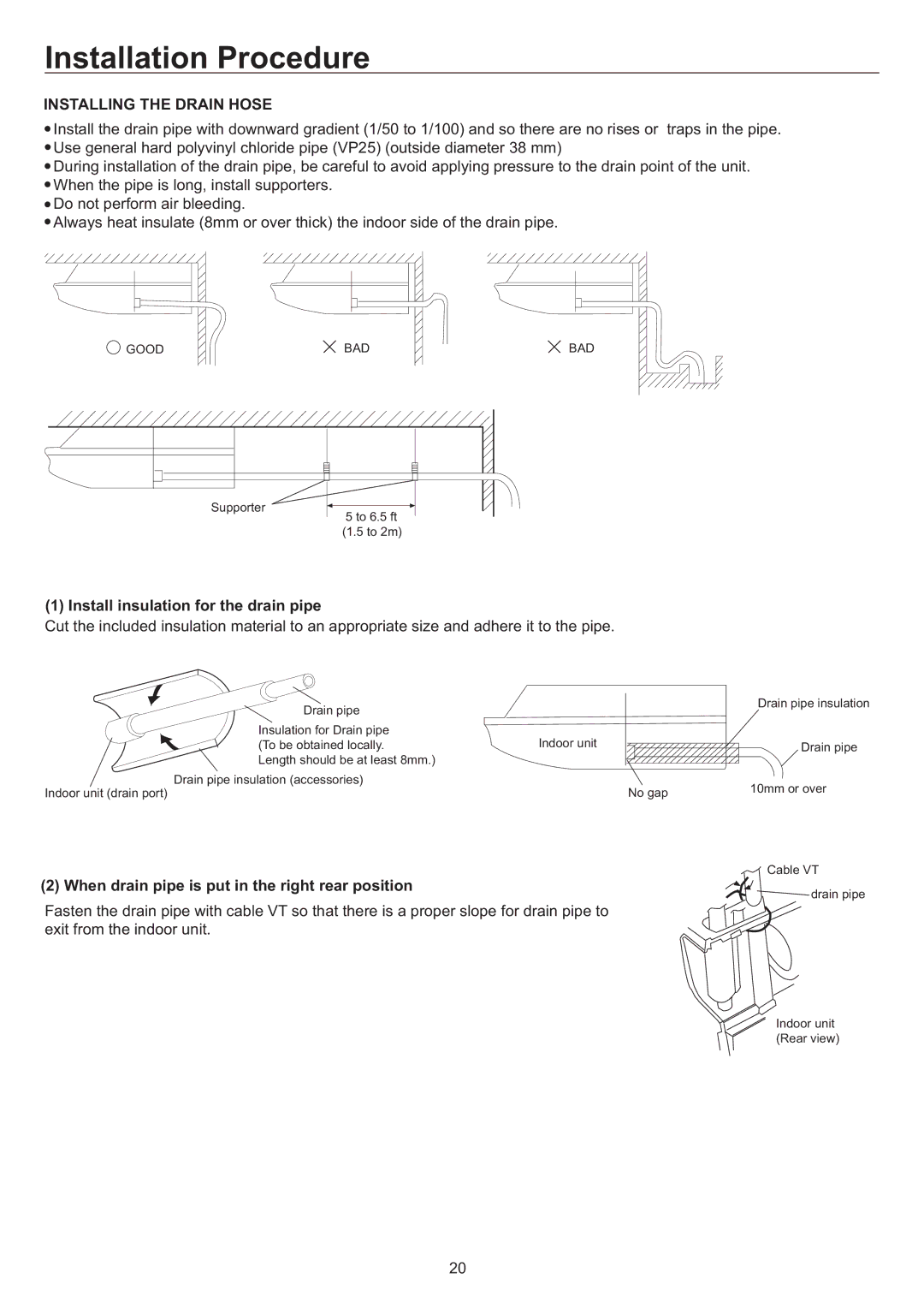 Haier AC60FS1ERA, AC48FS1ERA Install insulation for the drain pipe, When drain pipe is put in the right rear position 