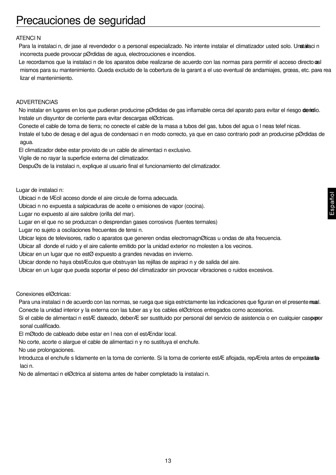 Haier AC28ES1ERA, AC48FS1ERA, AC36ES1ERA Precauciones de seguridad, Atención, Lugar de instalación, Conexiones eléctricas 