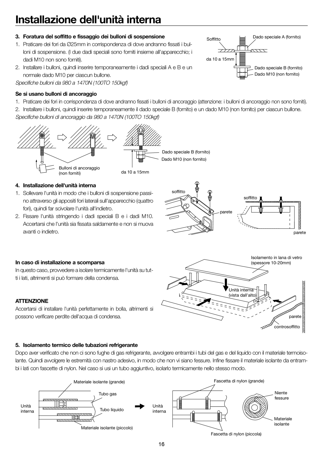 Haier AC48FS1ERA Se si usano bulloni di ancoraggio, Installazione dellunità interna, Caso di installazione a scomparsa 